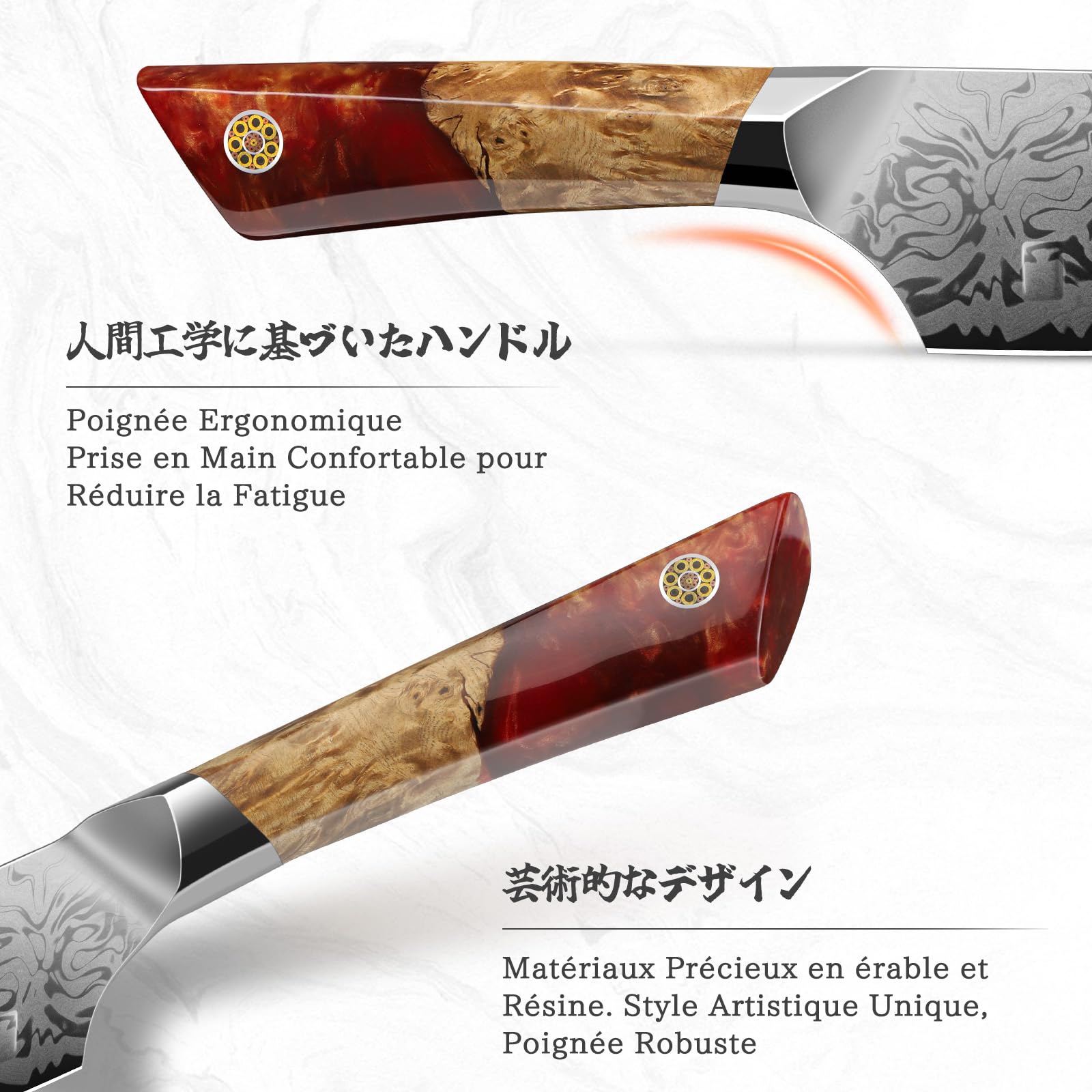 SHAN ZU Couteau Santoku Damas, Couteau de Cuisine Japonais 20cm | 91 Lagen handgeschmiedetem Damaststahl, ergonomischem Ahorngriff – WHITE TIGER Series