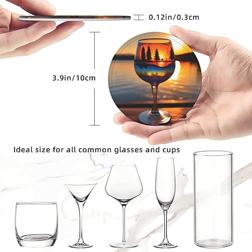 Miniatura 6 de Juego de 6 posavasos redondos de cuero, con base antideslizante, adecuados para el hogar, bar, protector de mesa multiusos, copa de vino de puesta