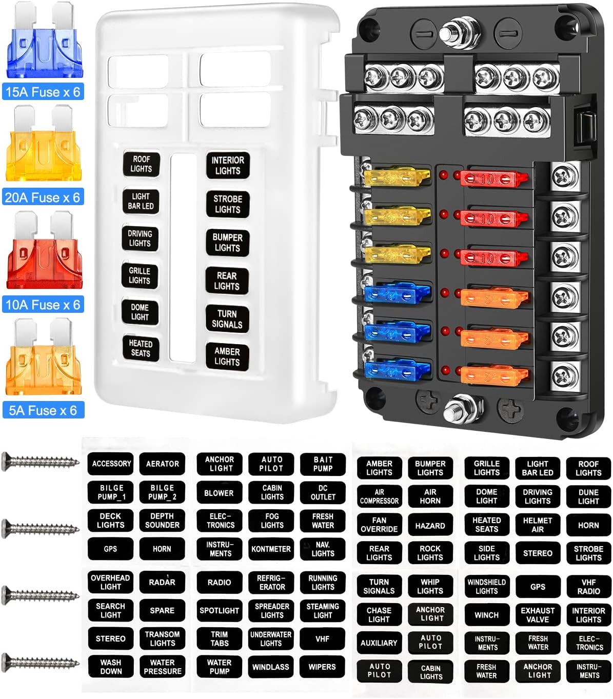 Telsitine 12 Way Fuse Box, 12V Blade Fuse Block, 12 Circuit with
