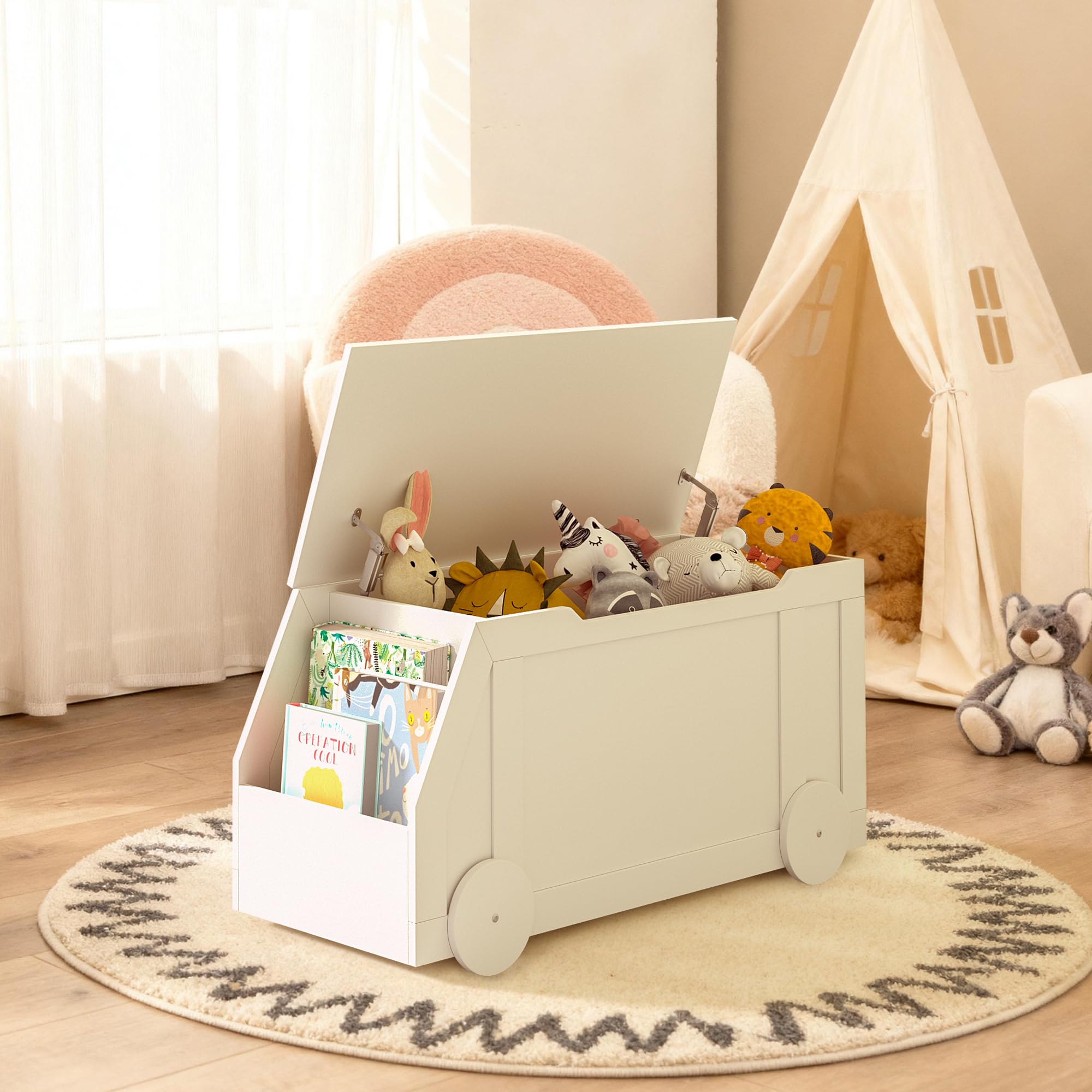 Sitzbank mit Stauraum, Schuhbank, 100 x 40 x 51cm, Kinderzimmer (weiß) | Spielzeugkiste für Kinder, mit Deckel, Spielzeug Aufbewahrungsbox, für Flur, Schlafzimmer, Wohnzimmer