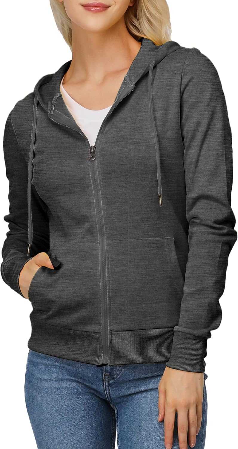 Women's Slim Fit Zip Up Hoodie Lightweight Long Sleeve Kangaroo Pocket Basic Casual wear