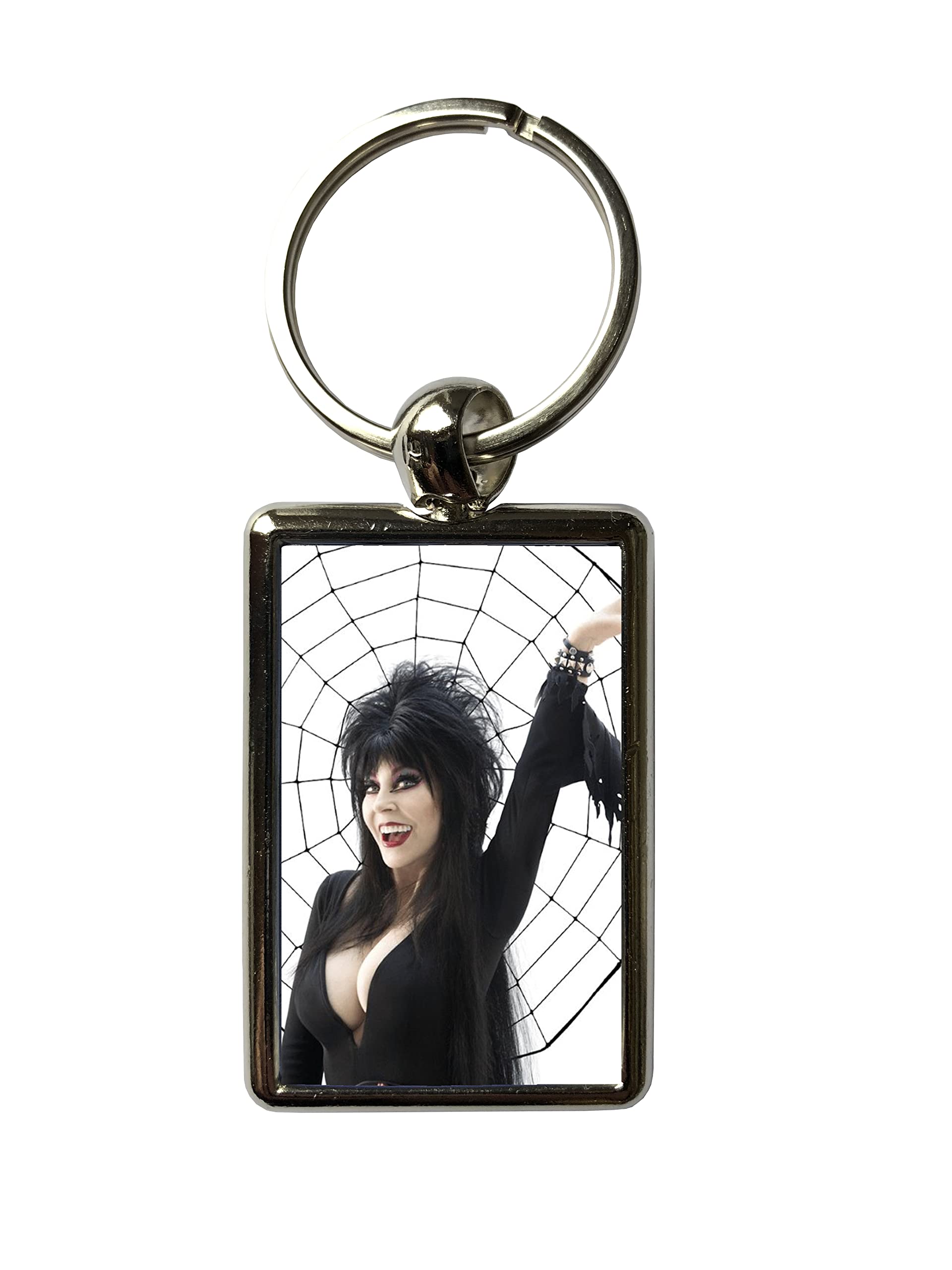 Super Universe Elvira Mistress of the Dark Spider Web Metal Keyring – Gothic Horror Collectible