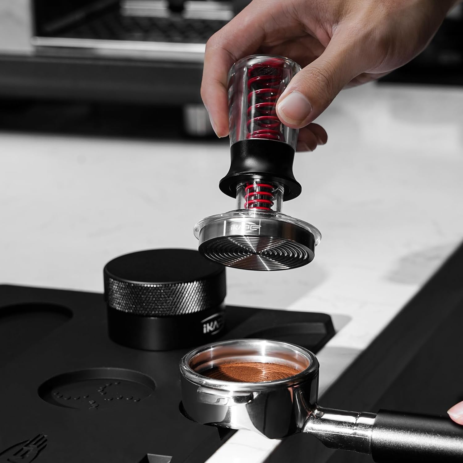 IKAPE 58.35mm Ace Transparent Espresso Coffee Tamper, Premium Barista Coffee Tamper with Calibrated Spring Loaded, Threaded Stainless Steel Base for Espresso Machine(New Upgrade)