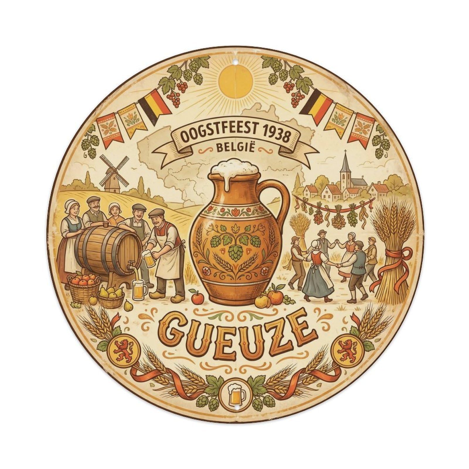 Belgian Gueuze Sour Beer Lambic Pub Culture Hops Malt Metal Tin Sign
