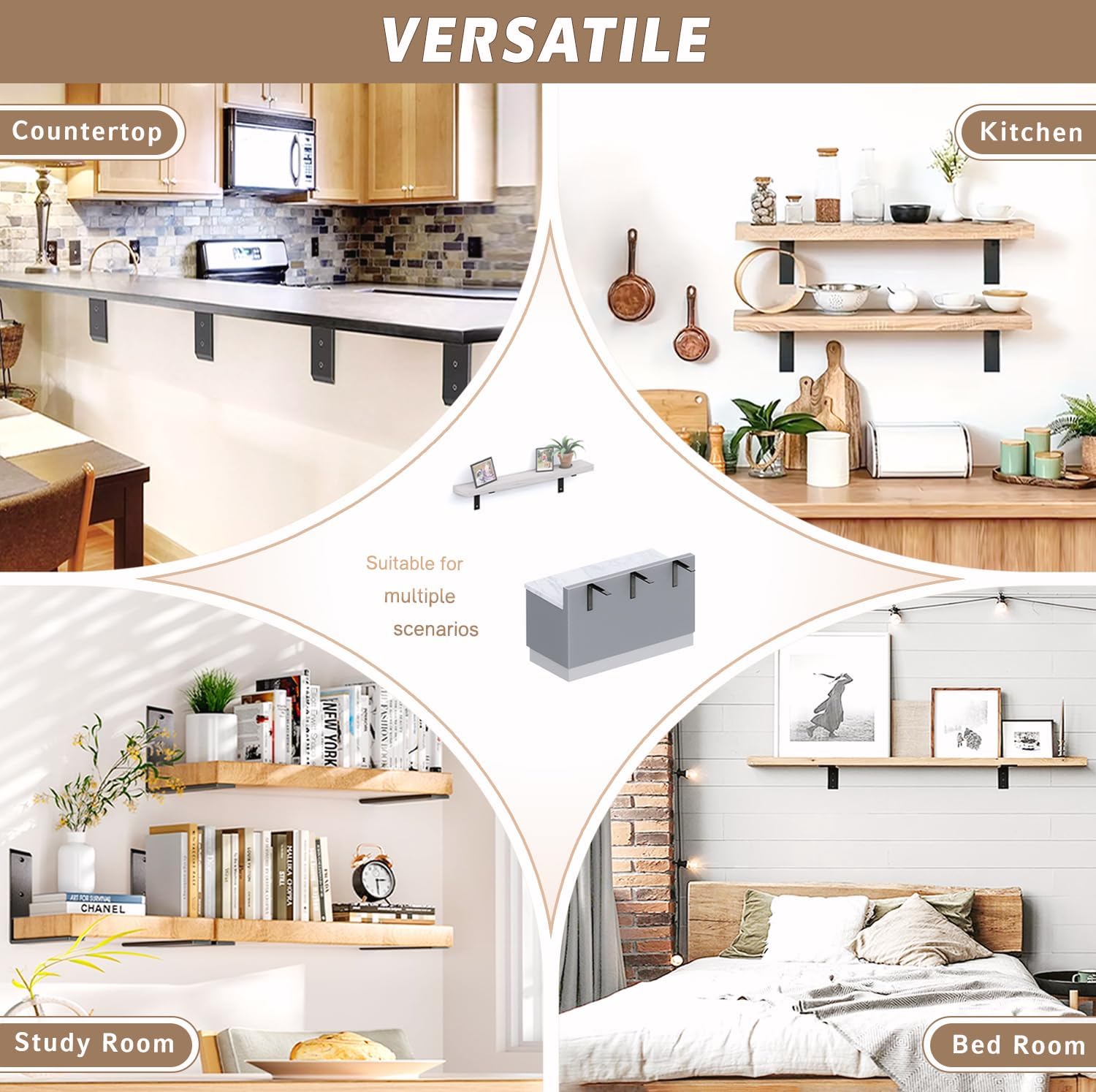 Size 18 Set of 4 Color Black Countertop Support Bracket 18 Inch 4 Pack Countertop Bracket for Granite 3/8 Thick 18x8x2.5 Heavy Duty L Brackets Shelf Brackets Metal Corbels for Quartz/Granite/Wood/Concret/ Laminate Countertops