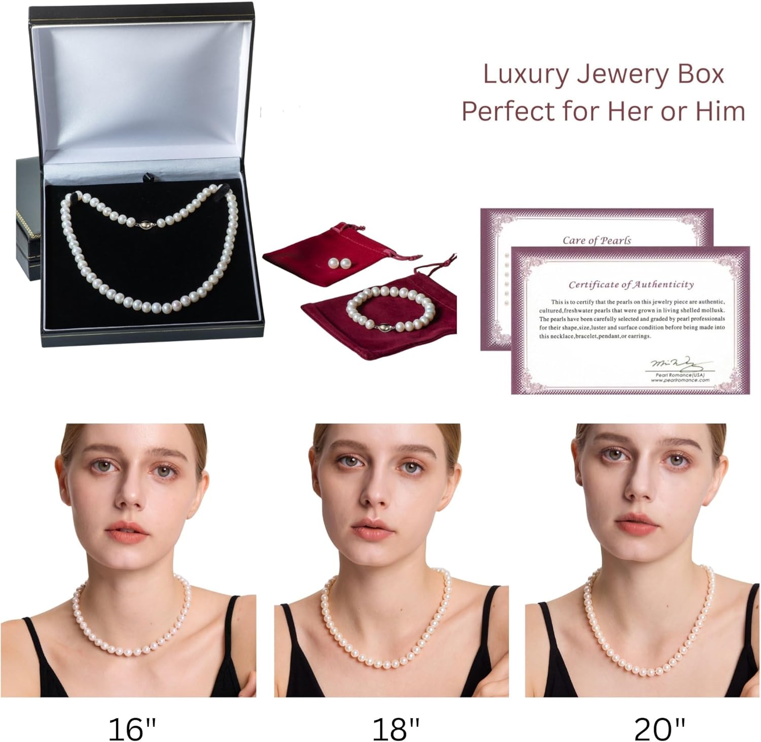 ROUND Real Pearl Necklace Set for Women Bracelet Stud Earrings Ivory Beige Cream White Pearl Jewelry Set Men Cultured Freshwater Wedding - Image 5