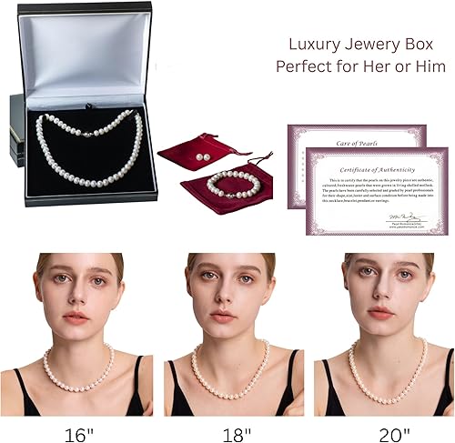 Miniatura 5 de Juego de collar redondo de perlas reales para mujer, pulsera, aretes de tuerca, color marfil, beige, crema, blanco, perla, conjunto de joyas