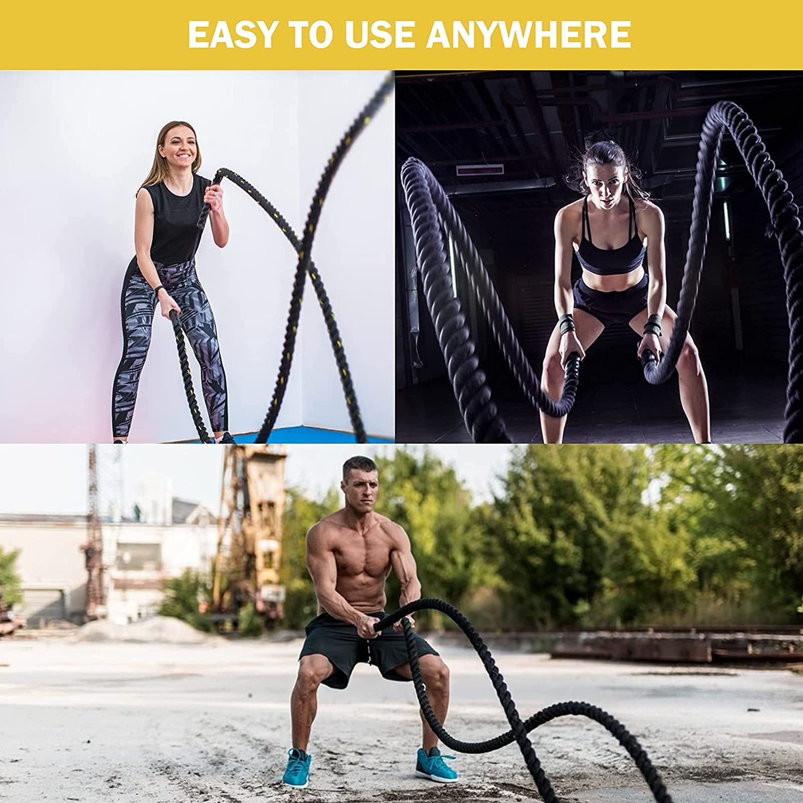 Battle Rope, Übungswellenseil für Ganzkörpertraining Power Training Verbessern Sie Den Kraftaufbau Muskel (Size : 15m)