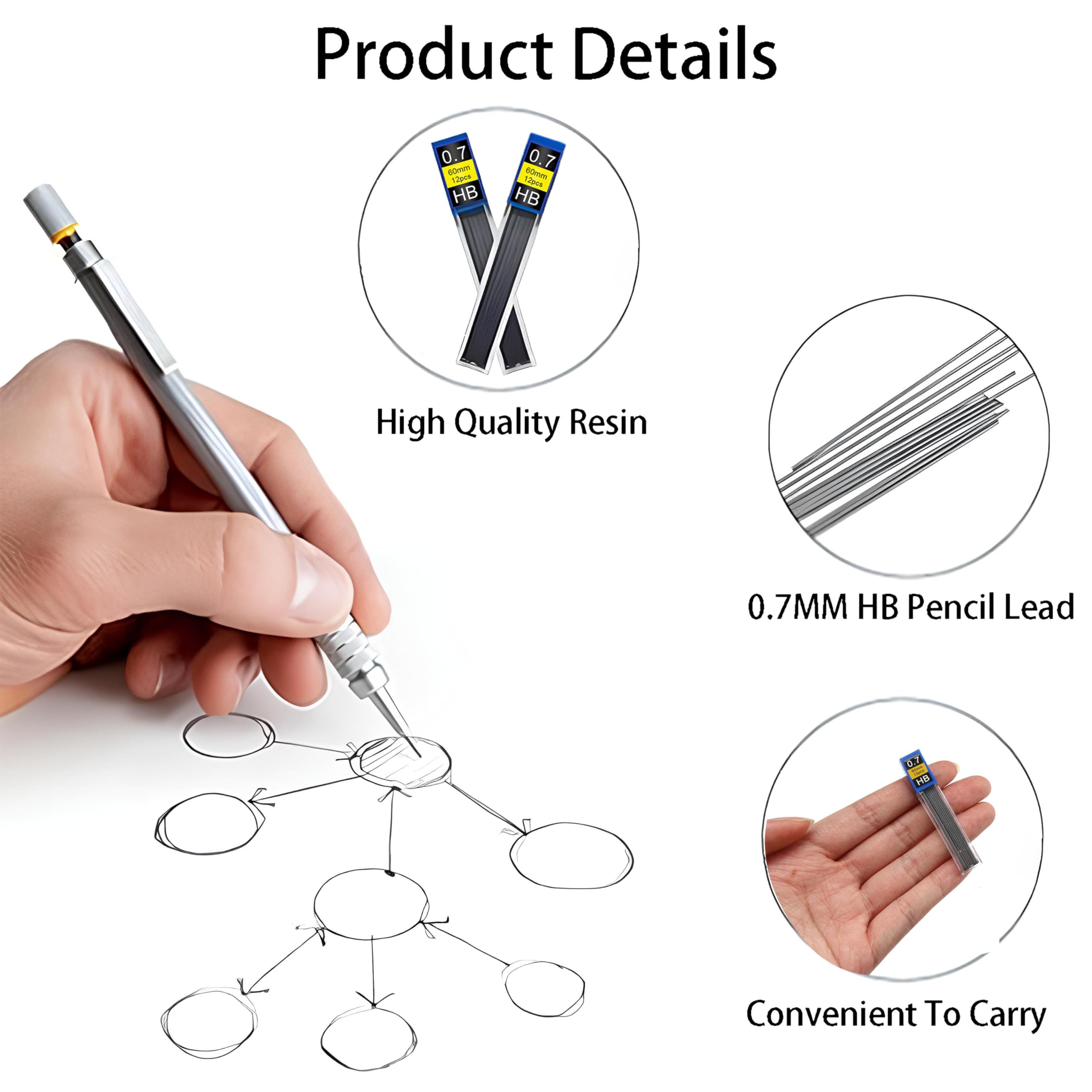 Mine HB da 0,7 mm, 144pcs, Resistenti alla rottura, Scrittura Fluida e Chiara