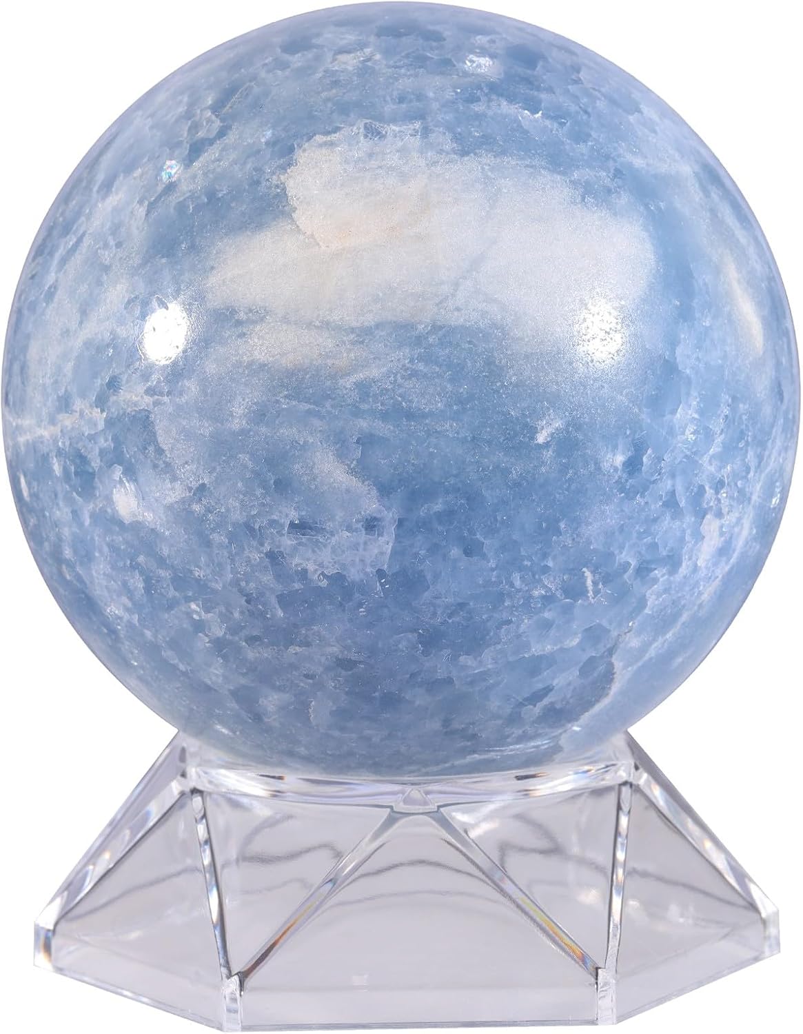 Sportmusies Natural Blue Celestite Stone Sphere with Acrylic Stand, Polished Crystal Ball Decoration for Home & Office
