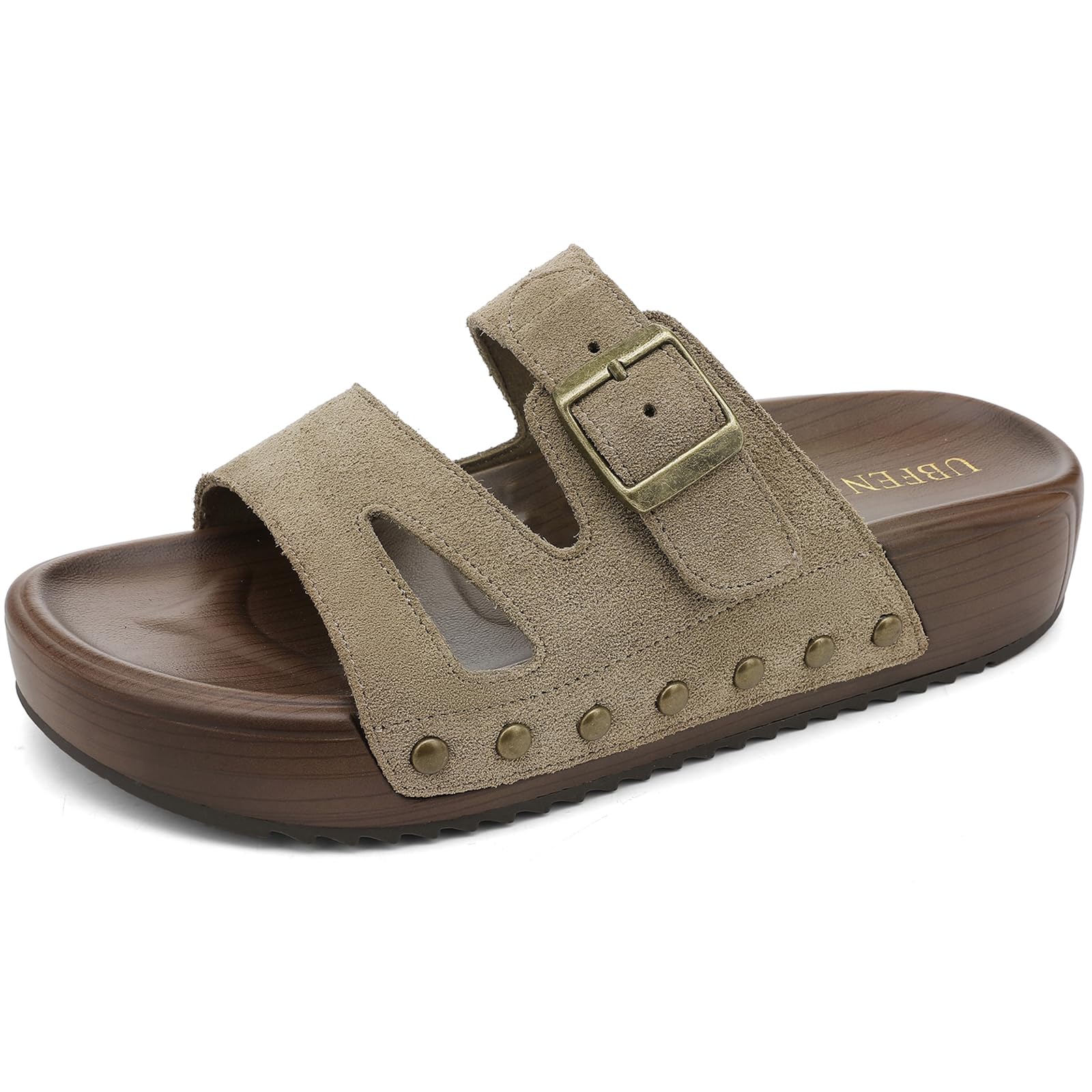 UBFEN Womens Platform Sandals Comfortable Walking Slides with Double Buckle Adjustable Straps Casual Arch Support Slip On Sandals for Beach