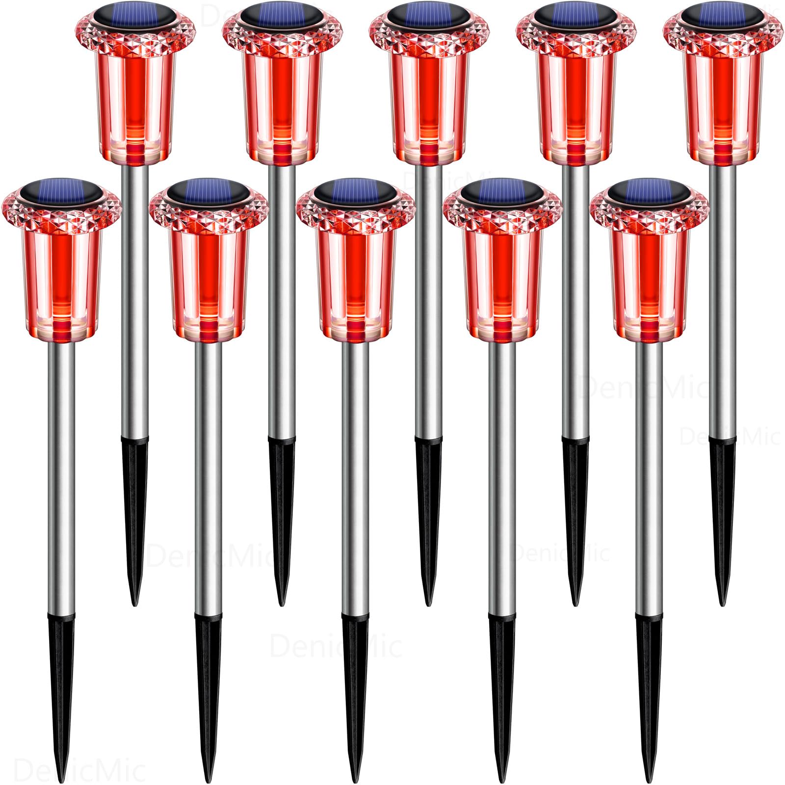 DenicMic Solar Lights Outdoor 10 Pack Waterproof Red White LED Stainless Steel Stake Outside Lights for Yard Pathway Garden Driveway Walkway Landscape Path Lighting Valentines Day Decorations view 7