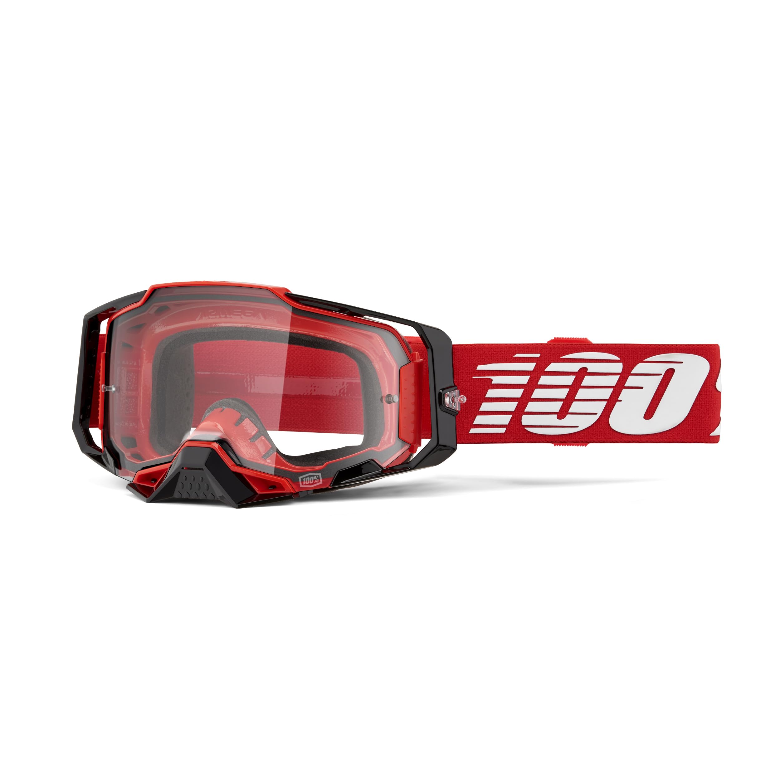 100% Armega MX Offroad-Brille, Schwarz/Rot mit klaren Gläsern
