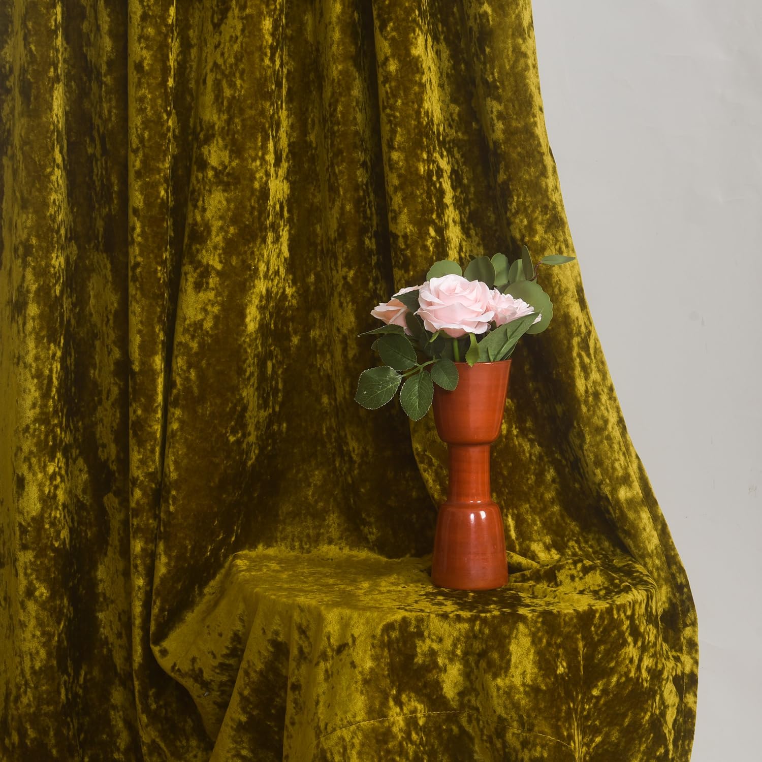 Lux Moss Green Crushed Velvet Curtains 2 Panel Set - 84 inches Long Room Darkening Luxury Distressed Velvet Rod Pocket Window Drapes for Living Room Bedroom 52" W x 84" L