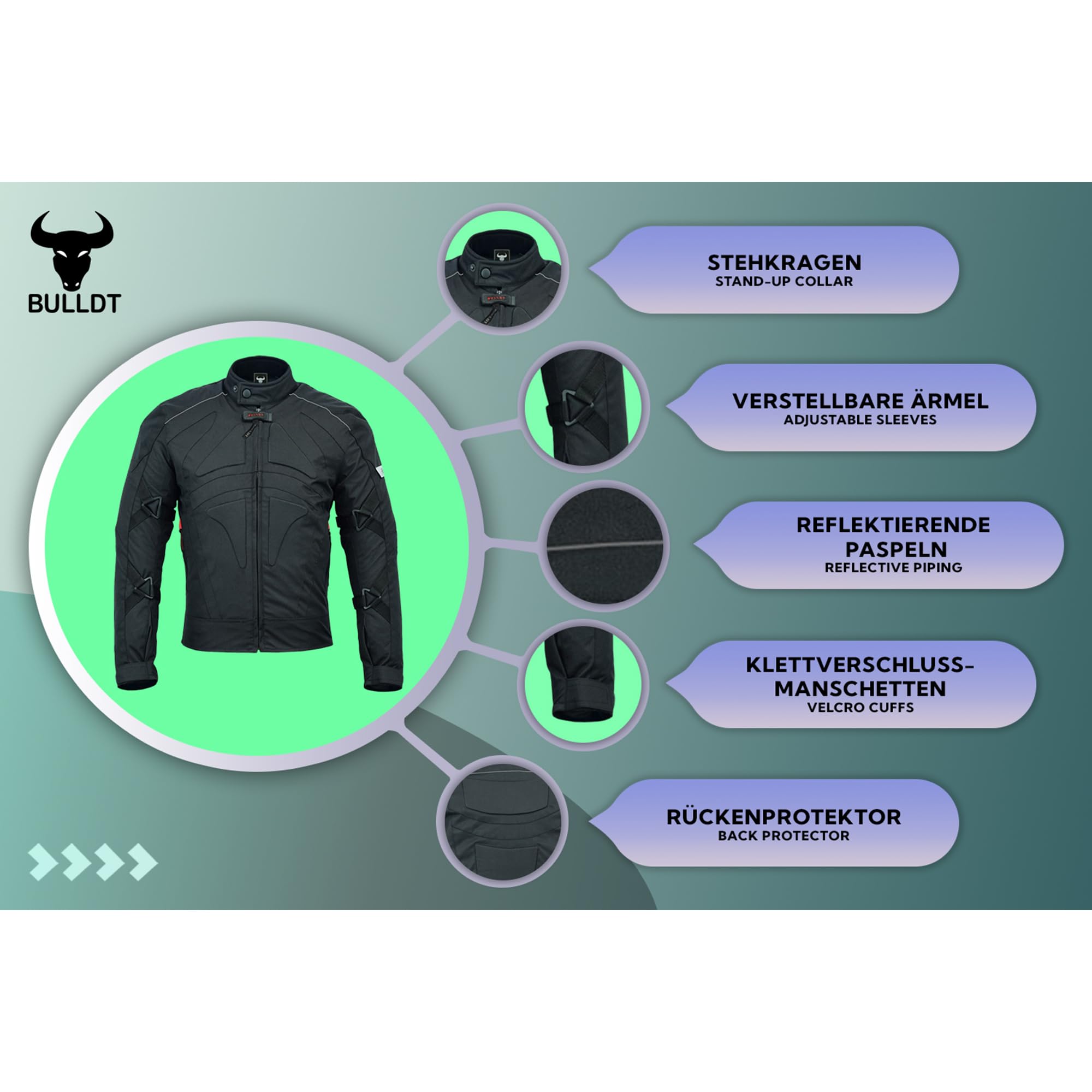 BULLDT Motorradjacke Herren textil kurze Bikerjacke mit CE2-Protektoren - Sportlich Bodyfit dehnbaren Einsätzen, 4 Taschen, Abnehmbar Futter, aus 4 Schichten, Winddicht, Reflektierend -