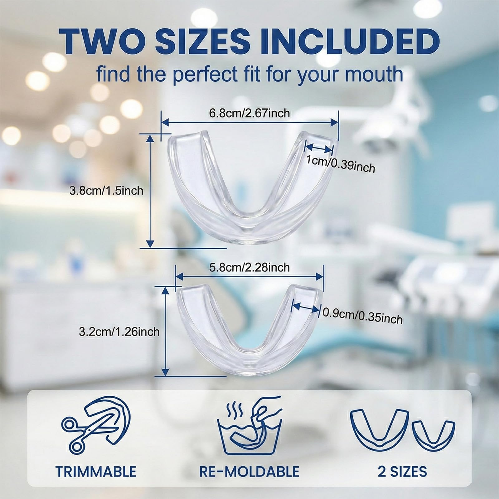 4 Piezas Ferula Descarga Bruxismo, Protector Bucal para Dormir, Férula Bruxismo, Férulas Dental Moldeable, Protector Bucal Bruxismo, Protección Dental, Prevenir el Bruxismo y Roncar (2 Tamaños) — view 2
