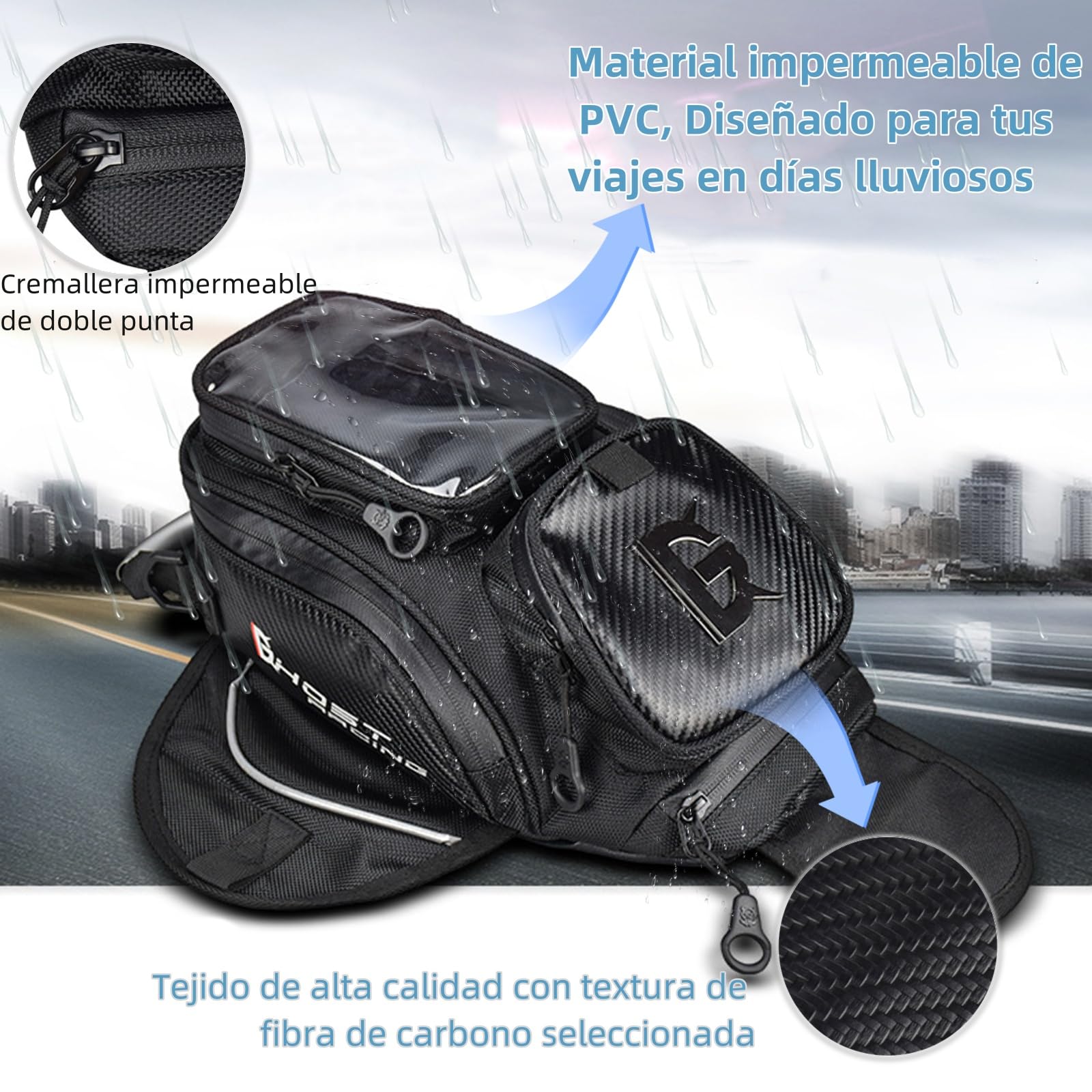 VABOO Bolsa de Tanque de Motocicleta Universal Oxford Saddle Negro - Impermeable Bolsa Magnética para Teléfono de Pantalla táctil de 6,5 Pulgadas Accesorios de Moto Universales