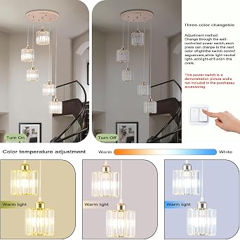 5 Light Raindrop Crystal Chandelier Gold | Long Pendant Light for High Ceilings Staircase Foyer Entryway and Living Room [Energy Class E]