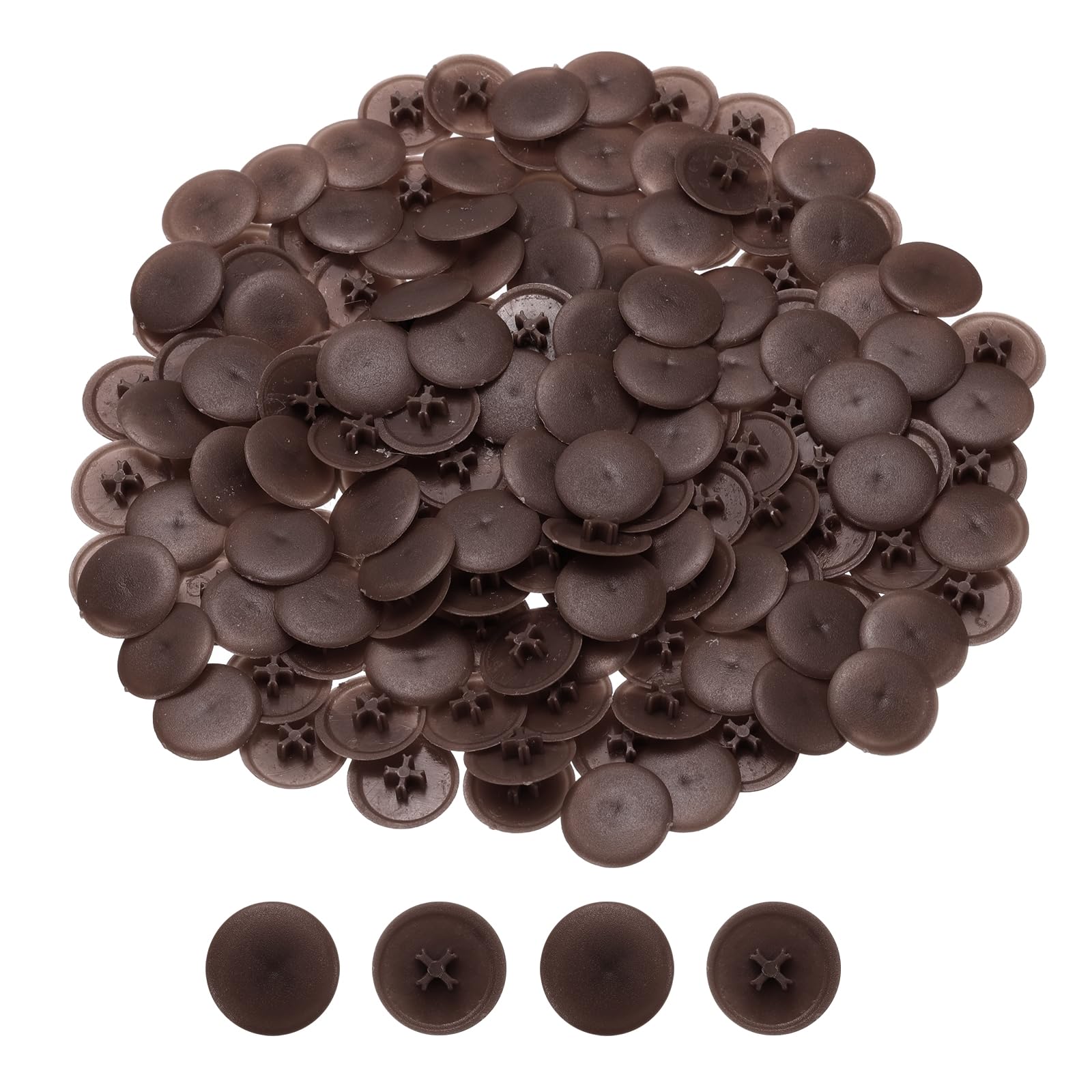 sourcing map Screw Cap Covers, 108Pcs 17mm - Plastic Self-lock Nut Screw Cap, Screw Decoration Cover for Phillips Cam Fitting Nut Self-tapping Screw, Dark Coffee