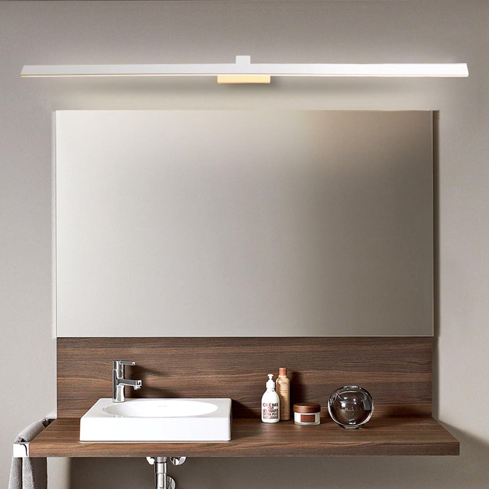 Iluminación de pared interior larga en aluminio y acrílico blanco para espejo de baño moderno 8