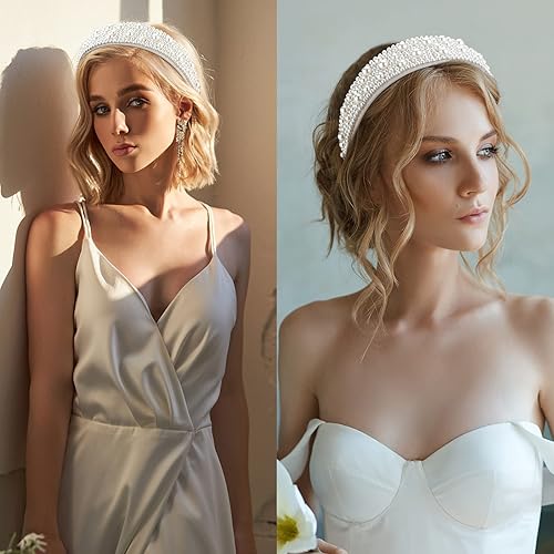 Miniatura 7 de Jaciya Diademas de perlas para mujer, diadema ancha con cuentas, diadema de perlas blancas, accesorios para el cabello, diademas de moda para mujer