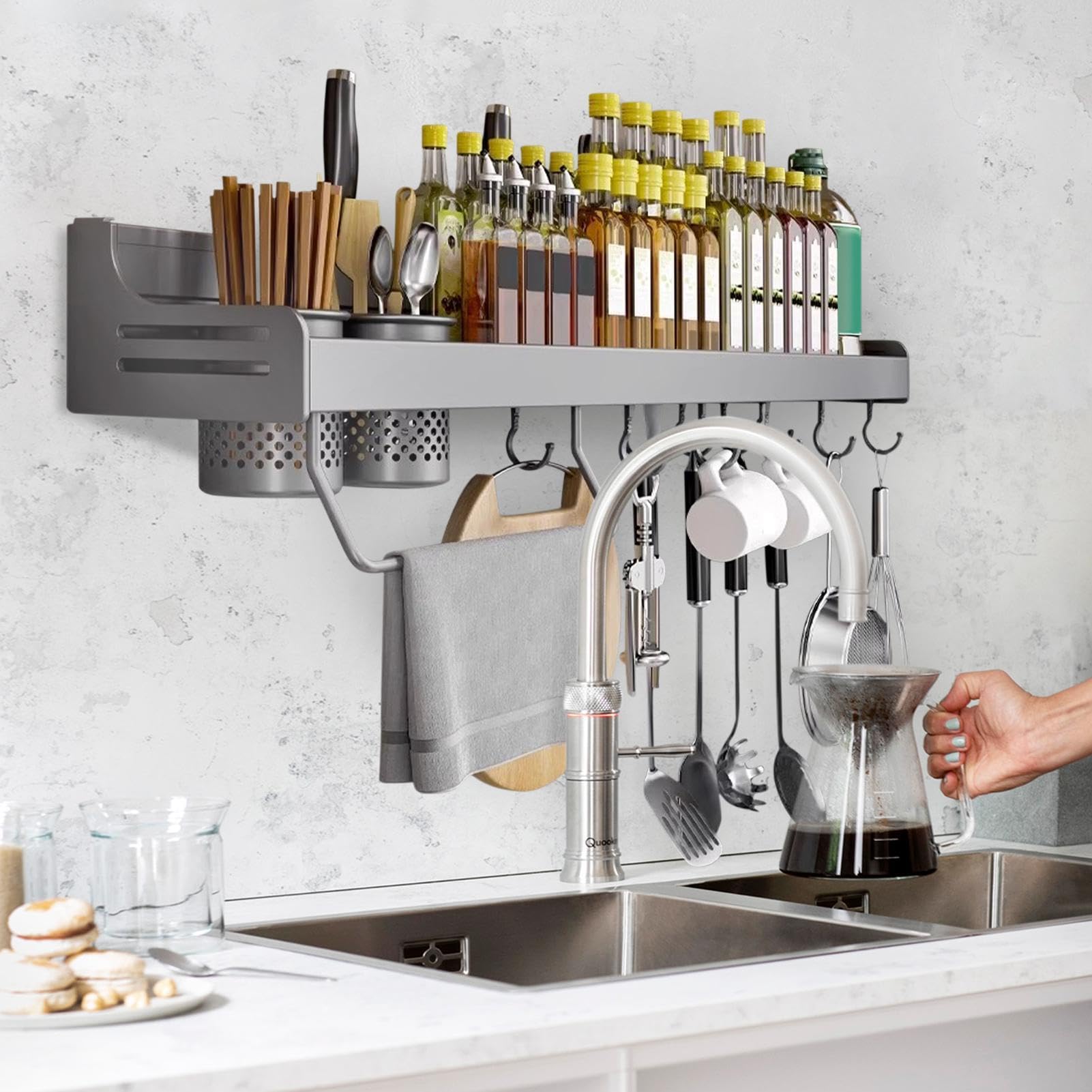 Estantes de cocina de temporada para pared, estante de exhibición de condimentos, ahorro de espacio, almacenamiento para especias y condimentos, perfecto para decoración del hogar y la cocina