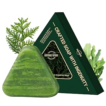 1PCS Nature Triangle Shampoo Bar, Nature Seven Green Soap Shampoo, Usman Grass Shampoo Bar, Perfect Solution for Healthy Hair Growth, Calming & Strengthens Hair for Women and Mens Reducing Hair Loss