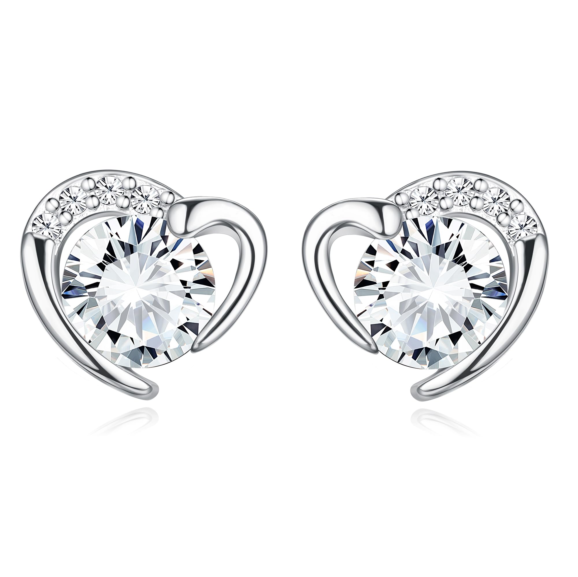 ORAZIO Pendientes de Tuerca de Plata de Ley con Piedra Natal para Mujer Oro Blanco Circonita Cúbica Corazón Pendientes Delicados con Piedra Natal Regalos de Joyería para Niñas