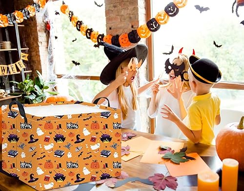 Miniatura 22 de Cesta de almacenamiento rectangular con asas, cesta de almacenamiento plegable, caja de libros, cesta de regalo (calabaza enojada)