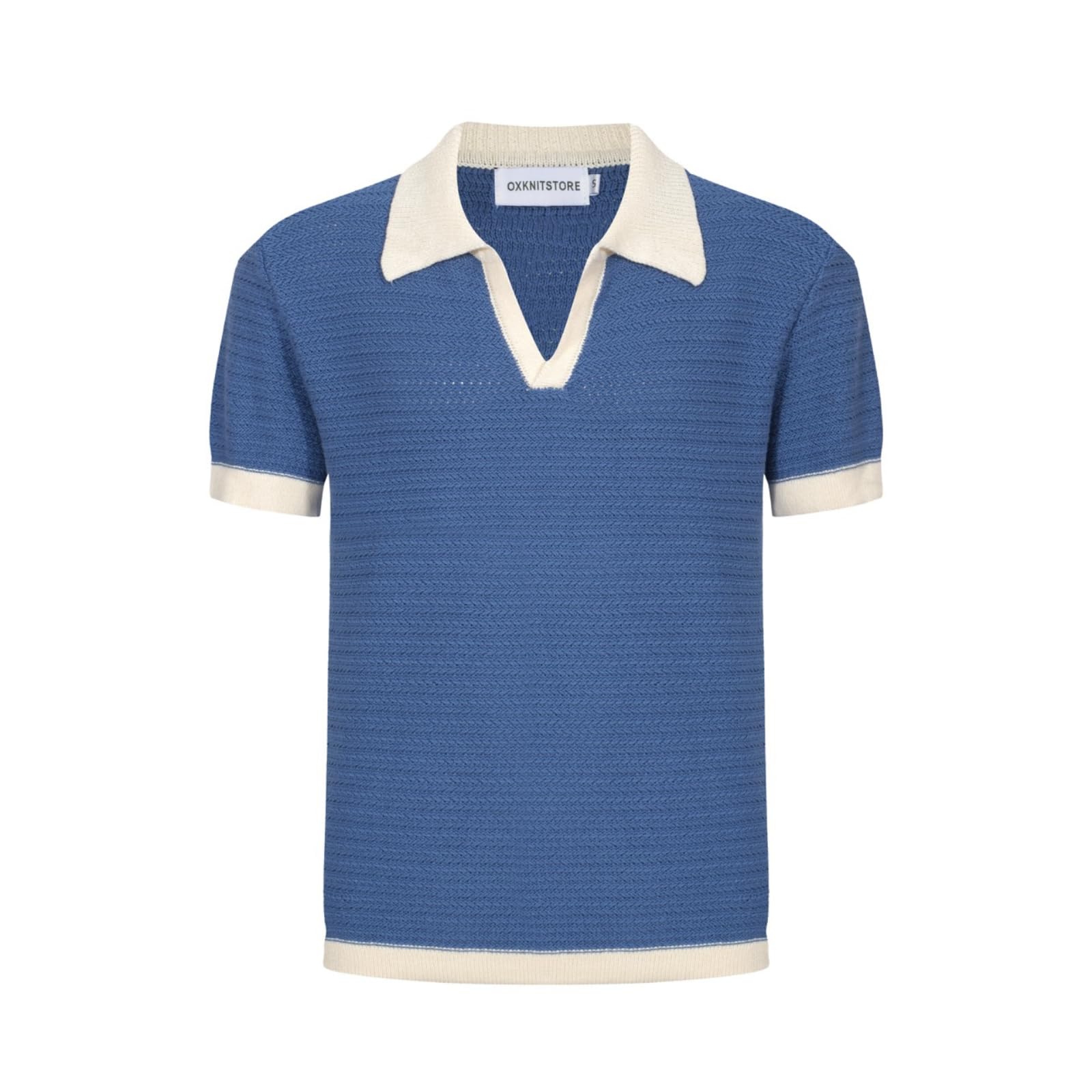 OXKNIT Mens Knit Polo Shirts Vintage Short Sleeve Golf Shirts Textured Retro Poloshirt White V-Neck