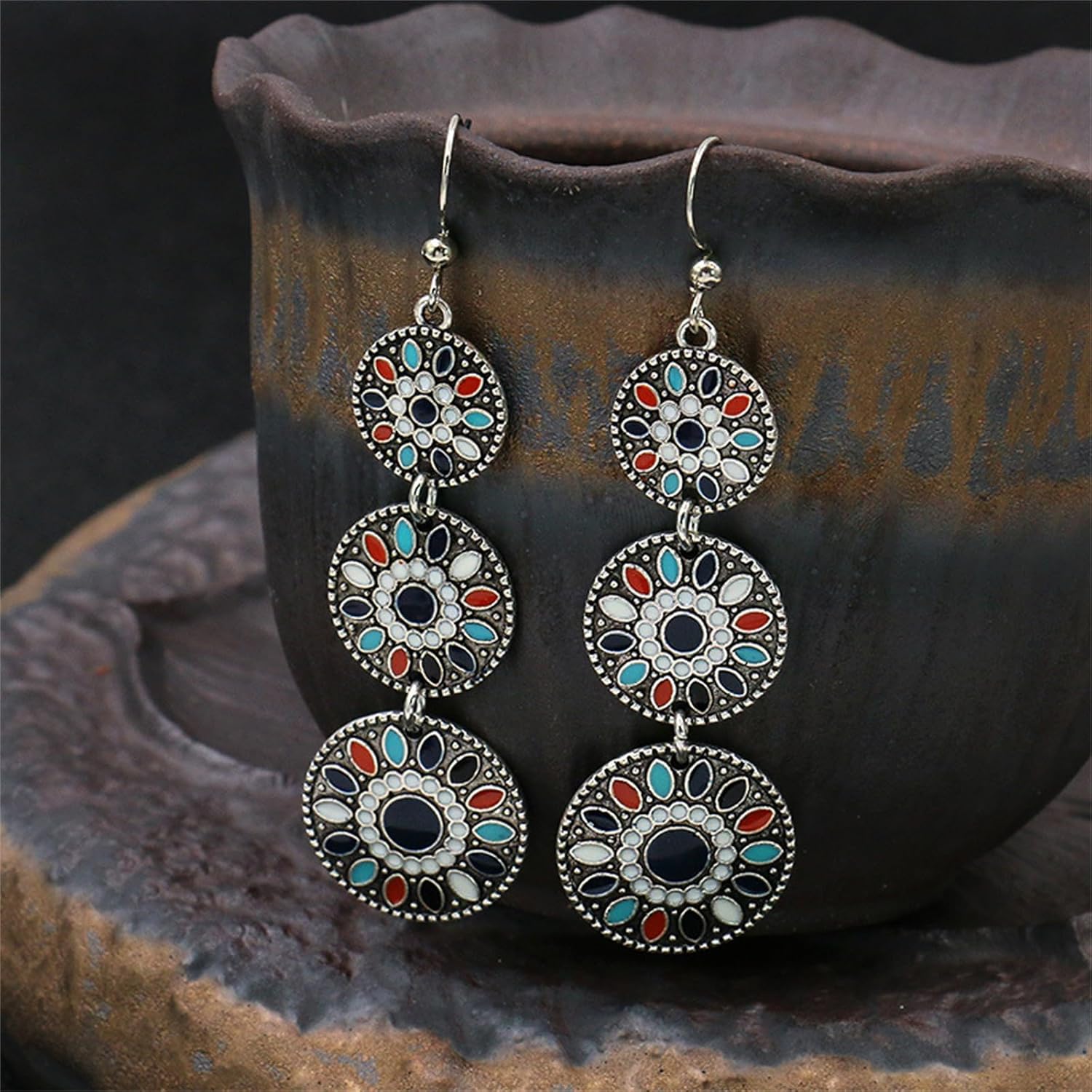 Handmade Boho Teardrop Earrings for Women Unique Tribal Ethnic Colorful Vintage Antique Enamel Waterdrop Dangle Drop Statement Earrings All-match Sculpted Water Drop Jewelry Gifts - Image 6
