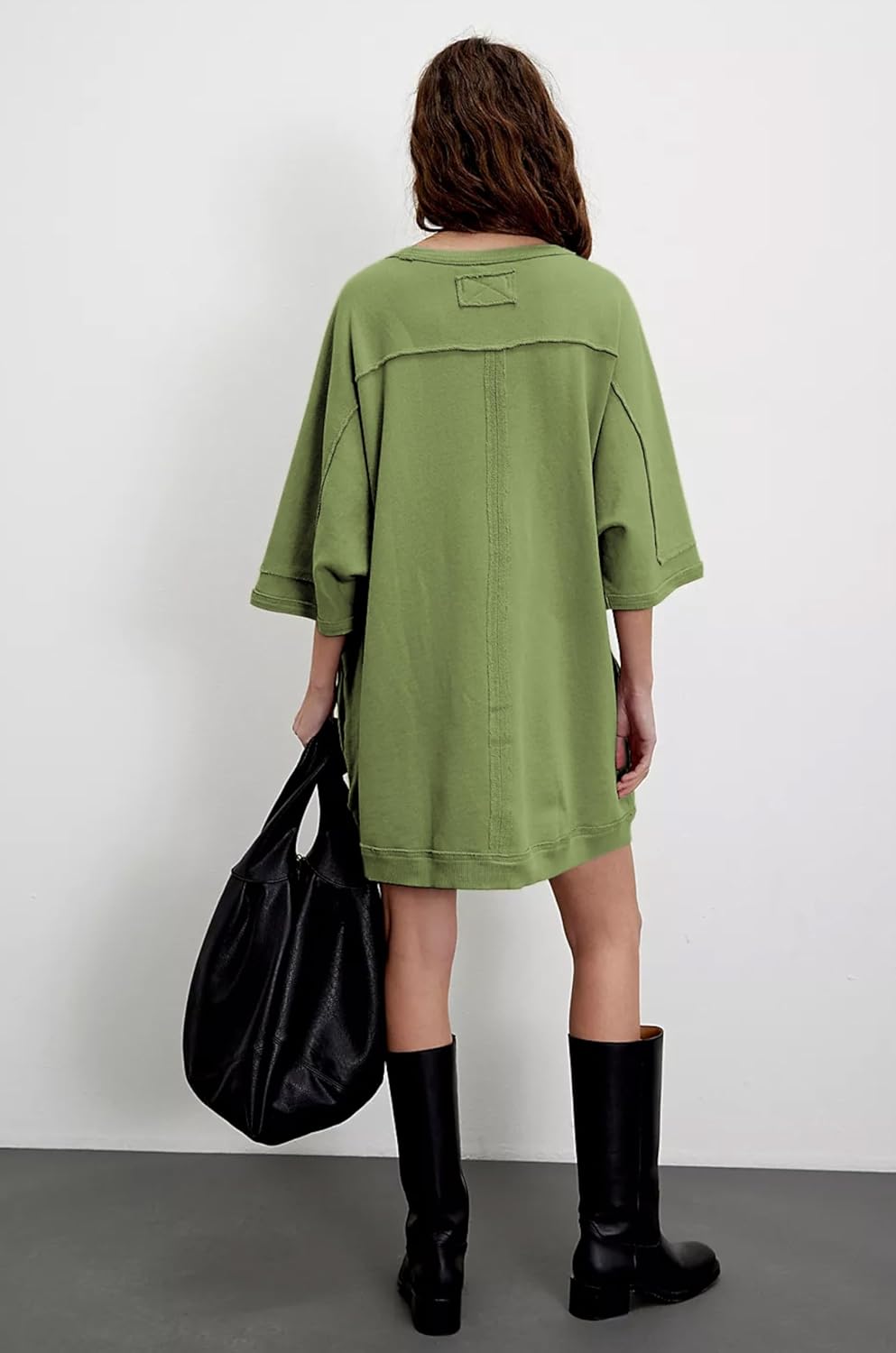 Womens Long Oversized T-Shirts 3/4 Sleeve Fashion Casual Sweatshirts Dresses Half Sleeve Pullover Tops Spring Outfits(Green,M) - Image 3