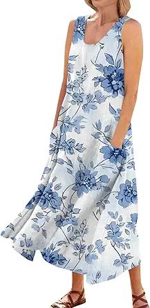 Plus Size Cotton Linen Summer Dresses for Curvy Women 2025 Sleeveless Maxi Vacation Beach Sundresses with Pockets