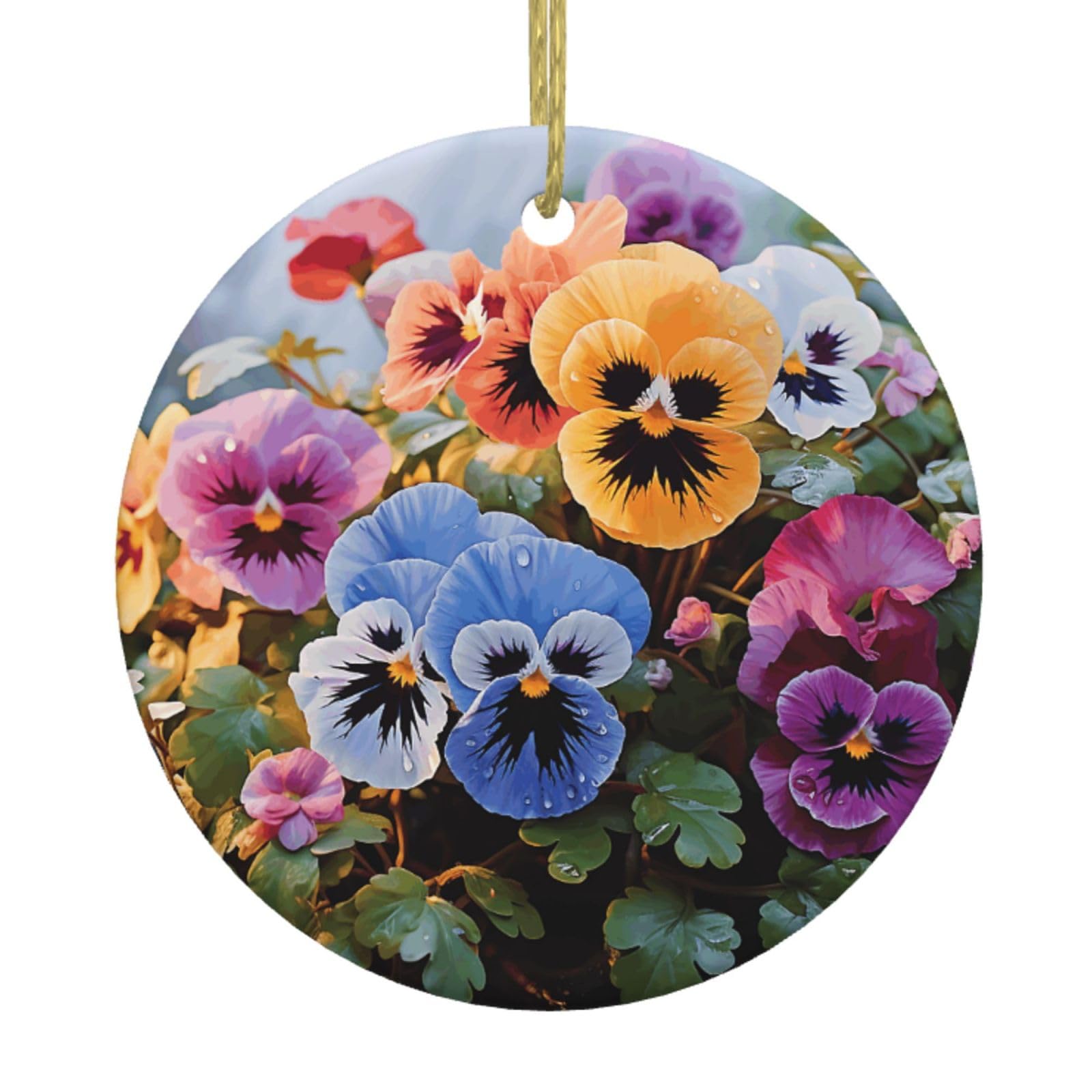 Fodpand Women's White Pansy Flowers Christmas Ornaments 2025, Gift Exchange For Men, Collectible Ceramic Ornament Round Hanging Ornaments For Christmas Tree Decoration