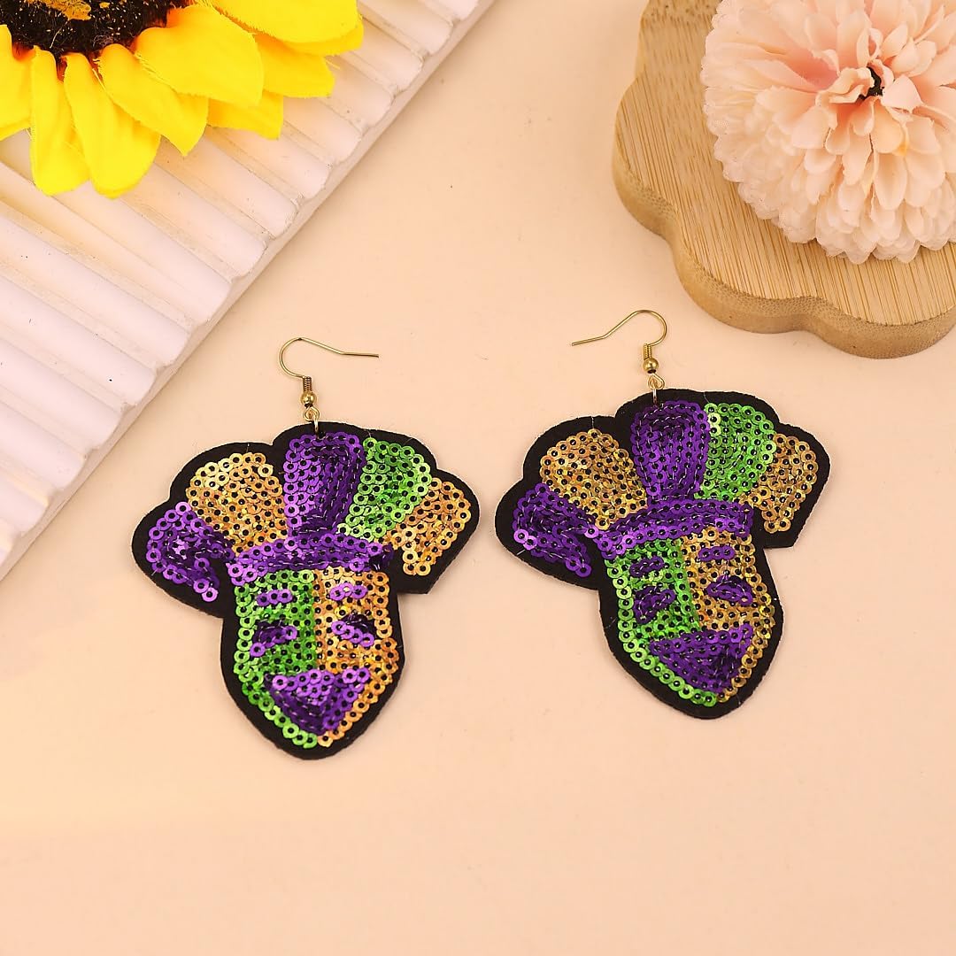 MardiGras Dangle Earrings Sequin Clown Mask Clown Hat Earrings for Women Carnival Theme Carnival Earrings MardiGras Jewelry Gifts for Women - Image 2