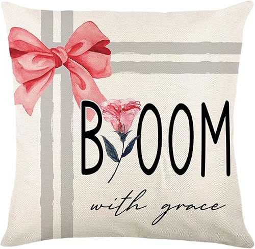 JHOMERIT Fundas de almohada de primavera de 18 x 18 pulgadas, fundas de almohada florales con gracia, fundas de cojín para casa de campo, regalo de