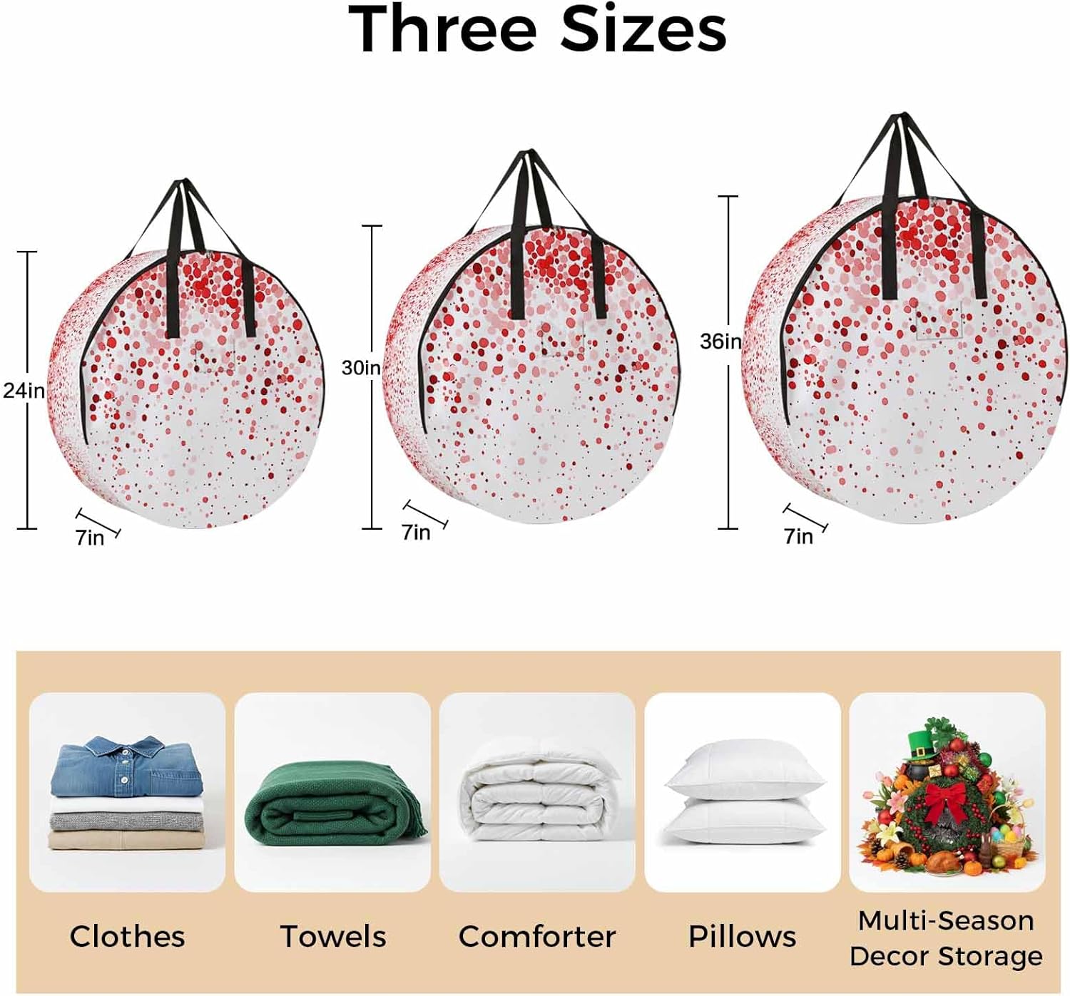 Red Polka Dot Round Storage Bag 36 Inch, Watercolor Red Gradient Abstract Modern Clothes Storage Container with Handles Heavy Duty Organizer for Comforter, Bedding & Holiday Wreaths