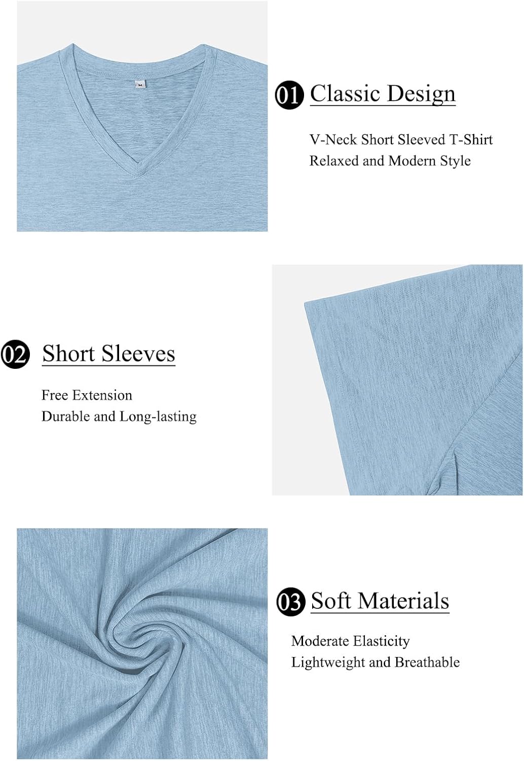 KESIHAN Men's T Shirts V Neck 2 Pack Tees Breathable Everyday Essential Casual Tops - Image 6