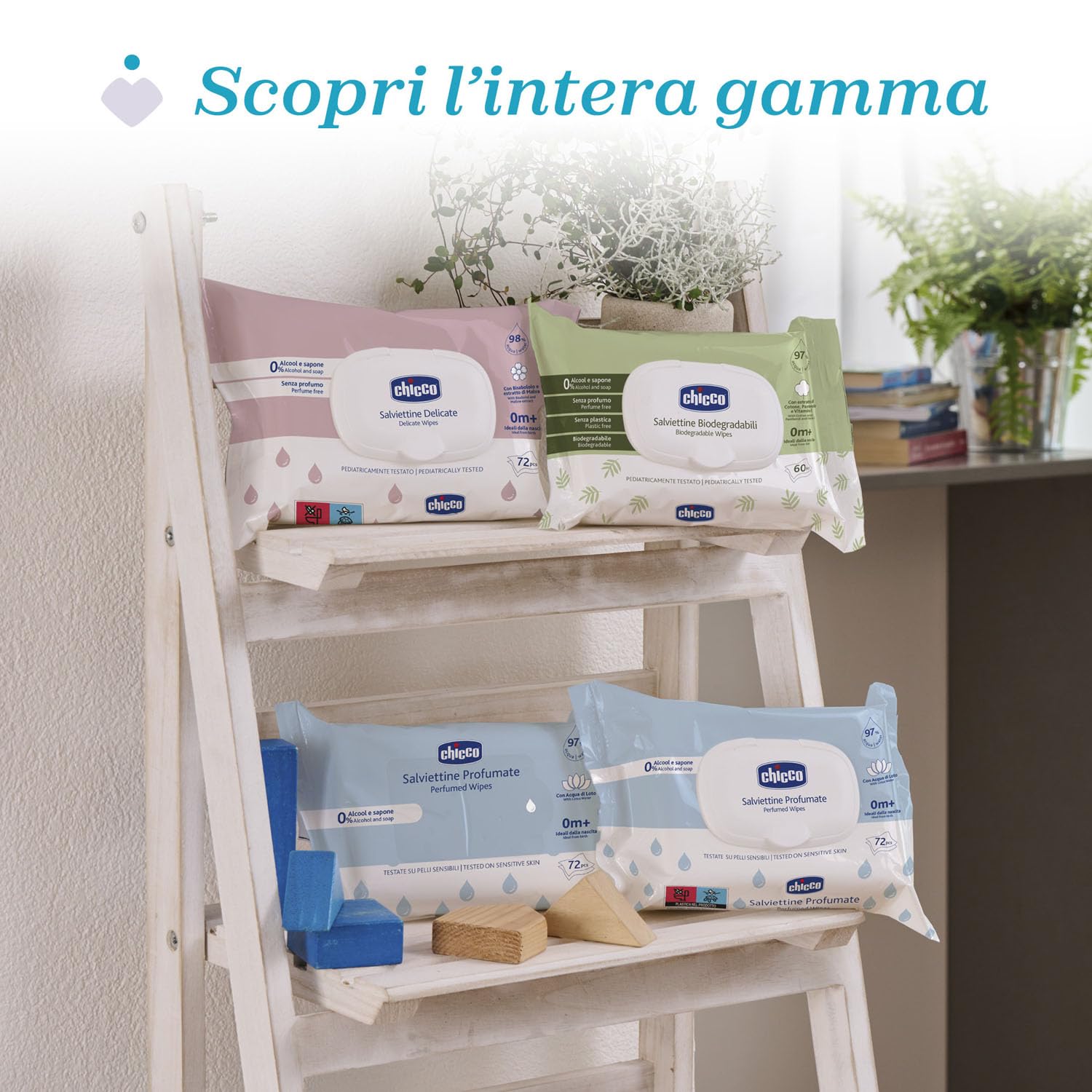 Chicco Salviette Neonato Detergenti Multiuso Biodegradabili, Senza Alcool, Adatte per Pelli Sensibili, con Fibre Naturali, Megapack da 720 Salviette, 12 Confezioni da 60 Salviettine