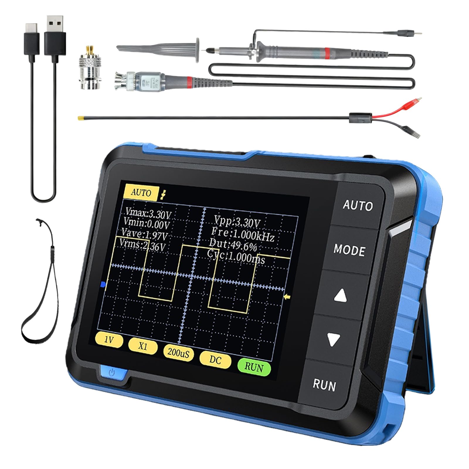 DSO152 Osciloscopio Mini Digital, Osciloscopio Digital 200KHz con tasa de muestreo 2.5MS/s, TFT de 2.8", Modo de disparo Auto/Normal/Individual para principiantes, DIY, uso doméstico