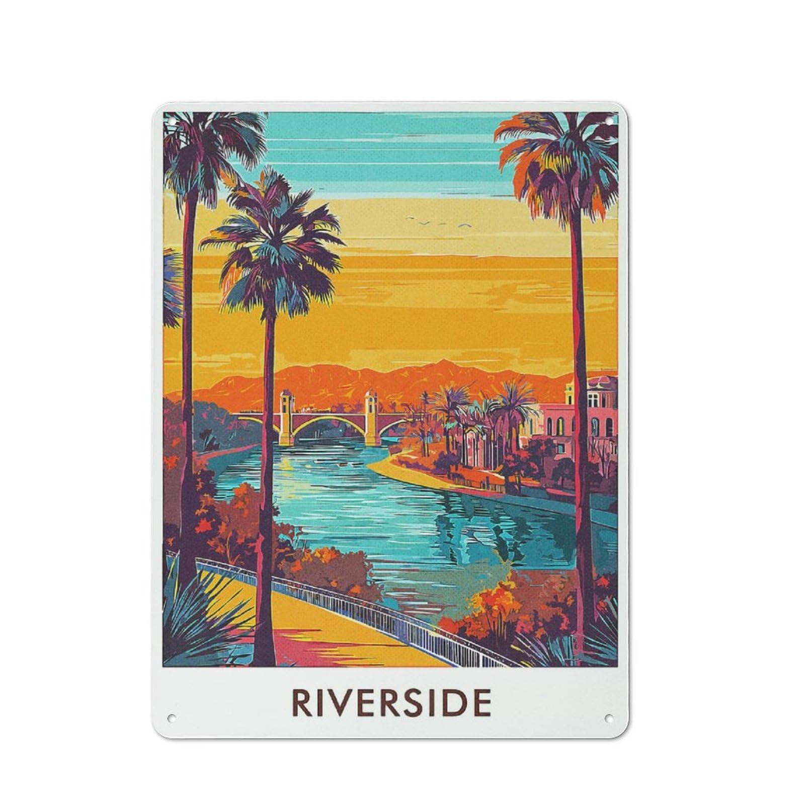 Junmoney Style-14 Riverside Cityscape Printed Metal Sign 40X30cm For Pub Or Café, For Everyday Room Decor With A Retro Look