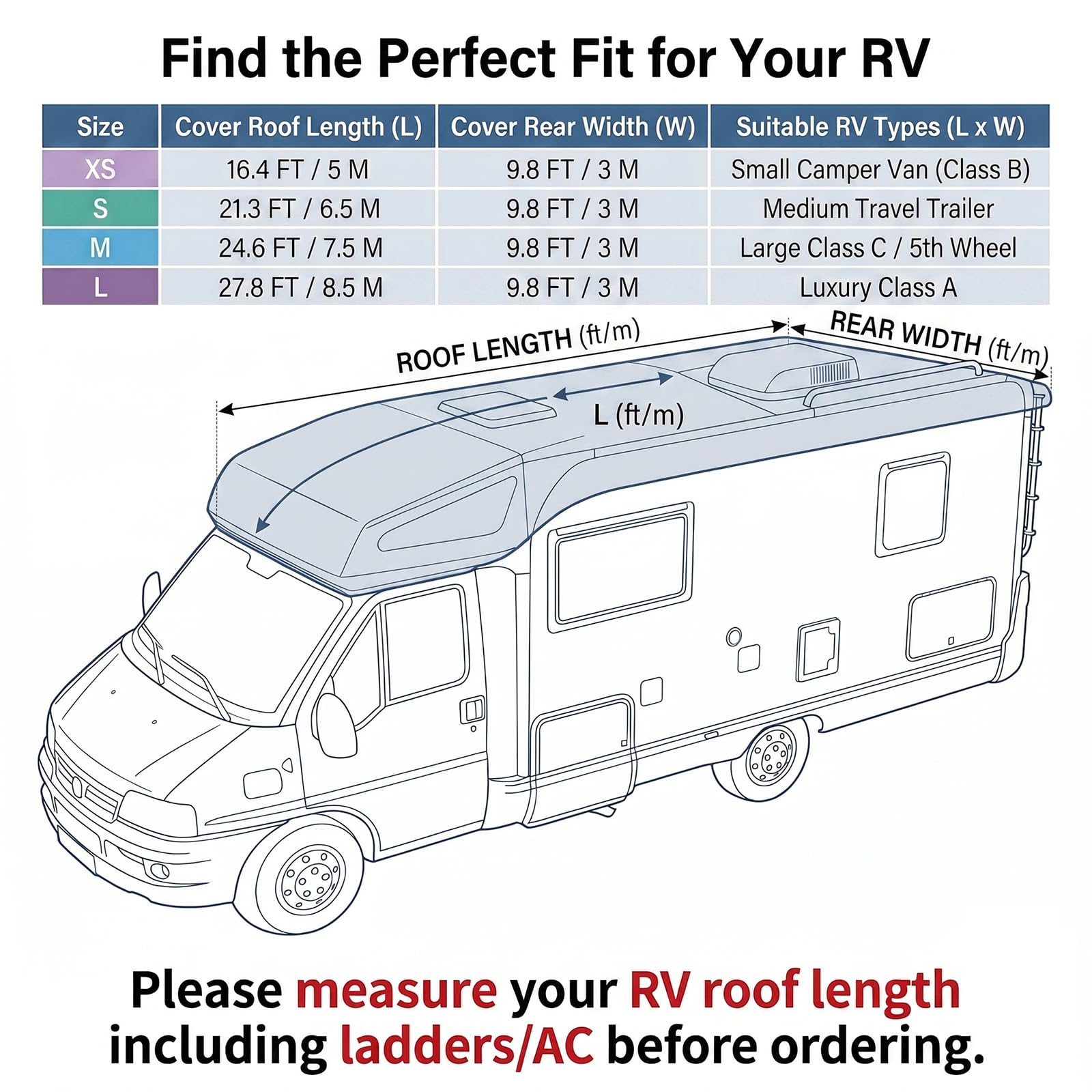 LDIW Wohnwagen Schutzdach Wasserdicht, Wohnmobil-Dachabdeckung Regenschutz, 420D Oxford Outdoor Wohnwagenplane Winterfest, Allwetter Camper Wohnmobilschutzhülle,Grau,8.5 * 3M Fits 26to29 ft