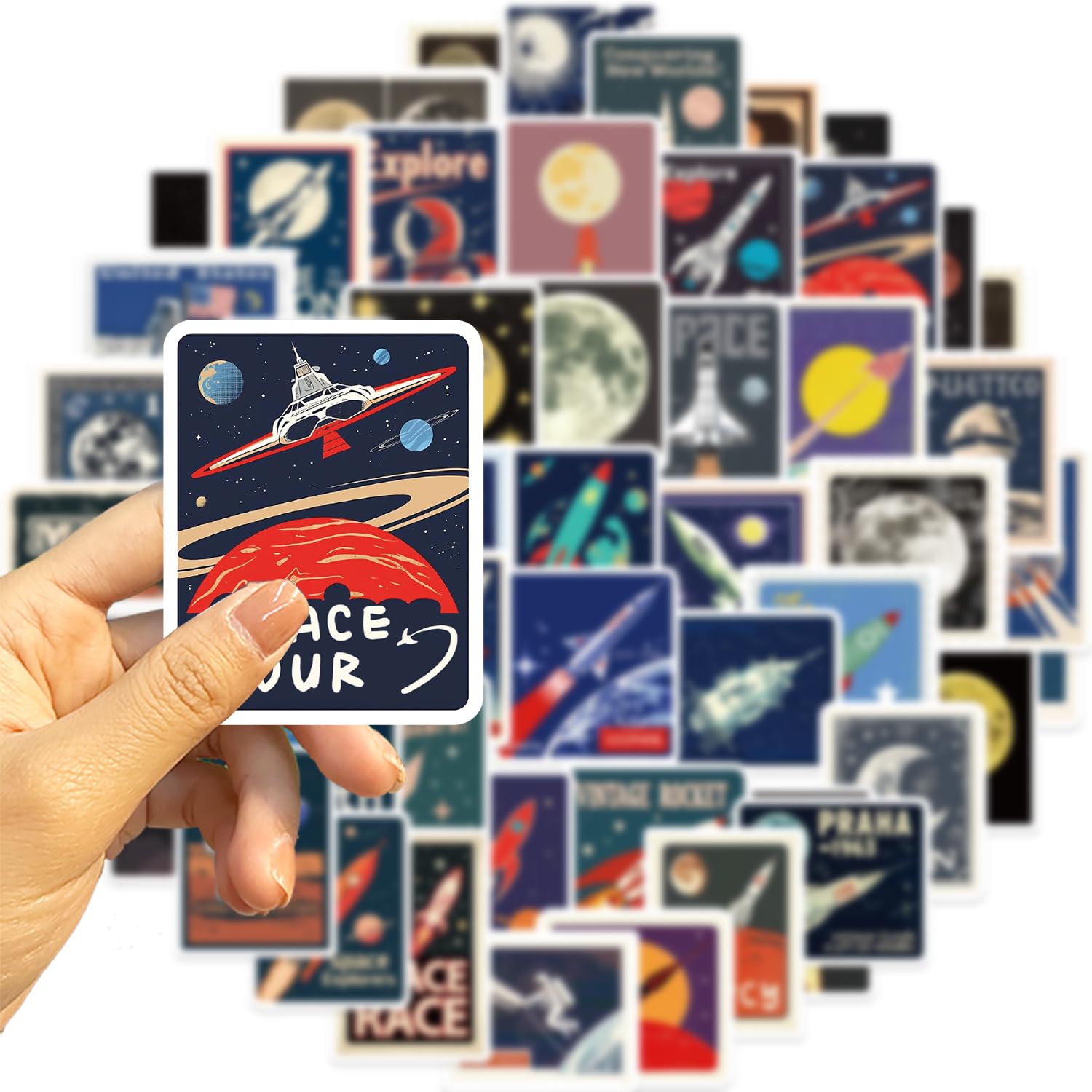 50Pcs Space Theme Stickers Laptop Car Scrapbook Phone Skateboard Suitcase Luggage Bike Planet Astronaut Vinyl Waterproof Aesthetic Personalised Stickers for Teens Boys Girls Adults - Image 2