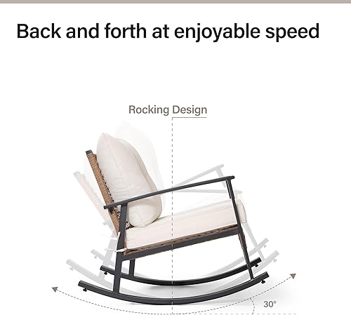Miniatura 5 de LAUSAINT HOME Juego de 3 piezas de patio bistró mecedor, juegos de bistró al aire libre, muebles de mimbre para patio, sillas mecedoras y mesa