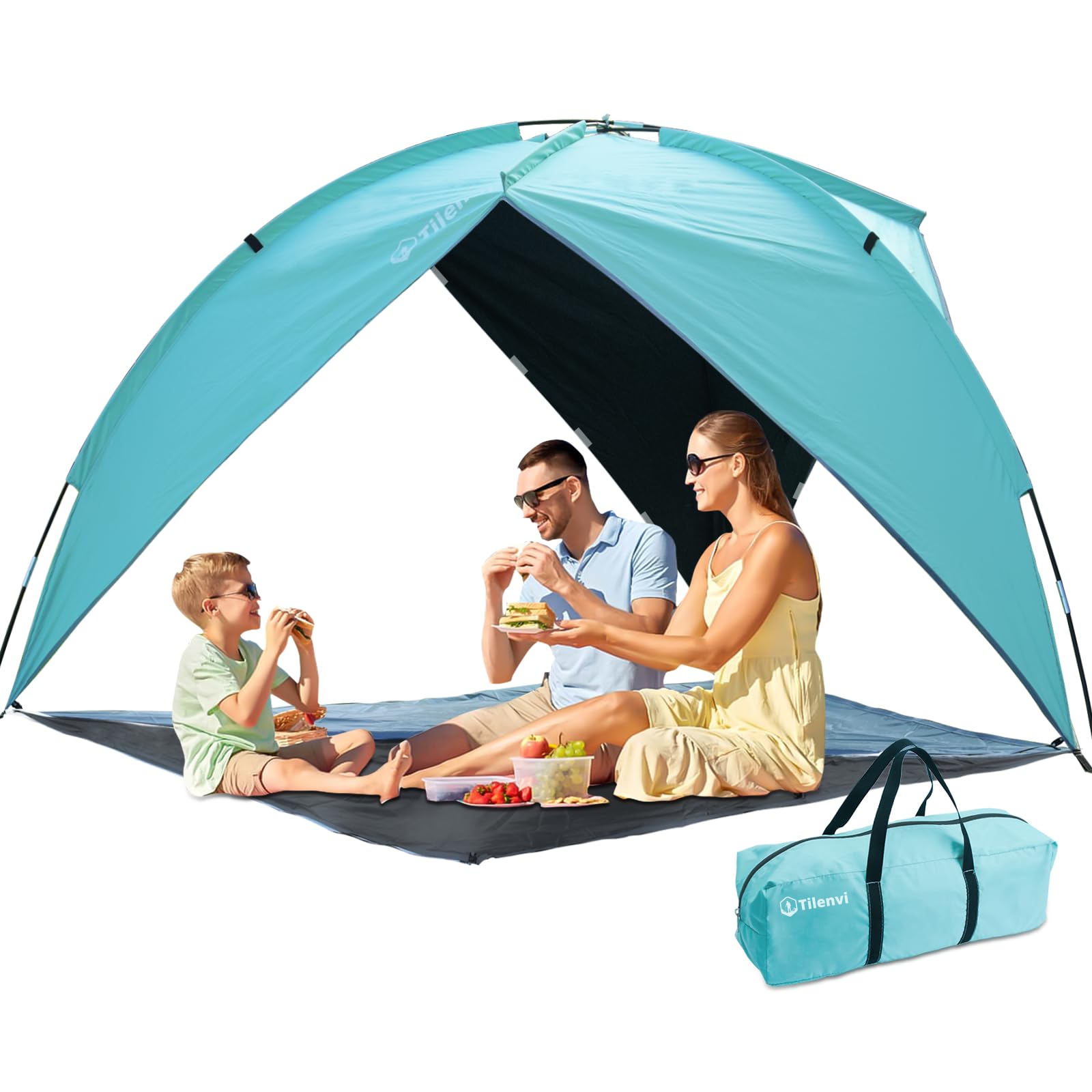Tenda Da Spiaggia Pop Up 3.4x3.4m | Protezione UPF80+ | 4 Pali Alluminio | Portatile Per Picnic Campeggio - Foto 7