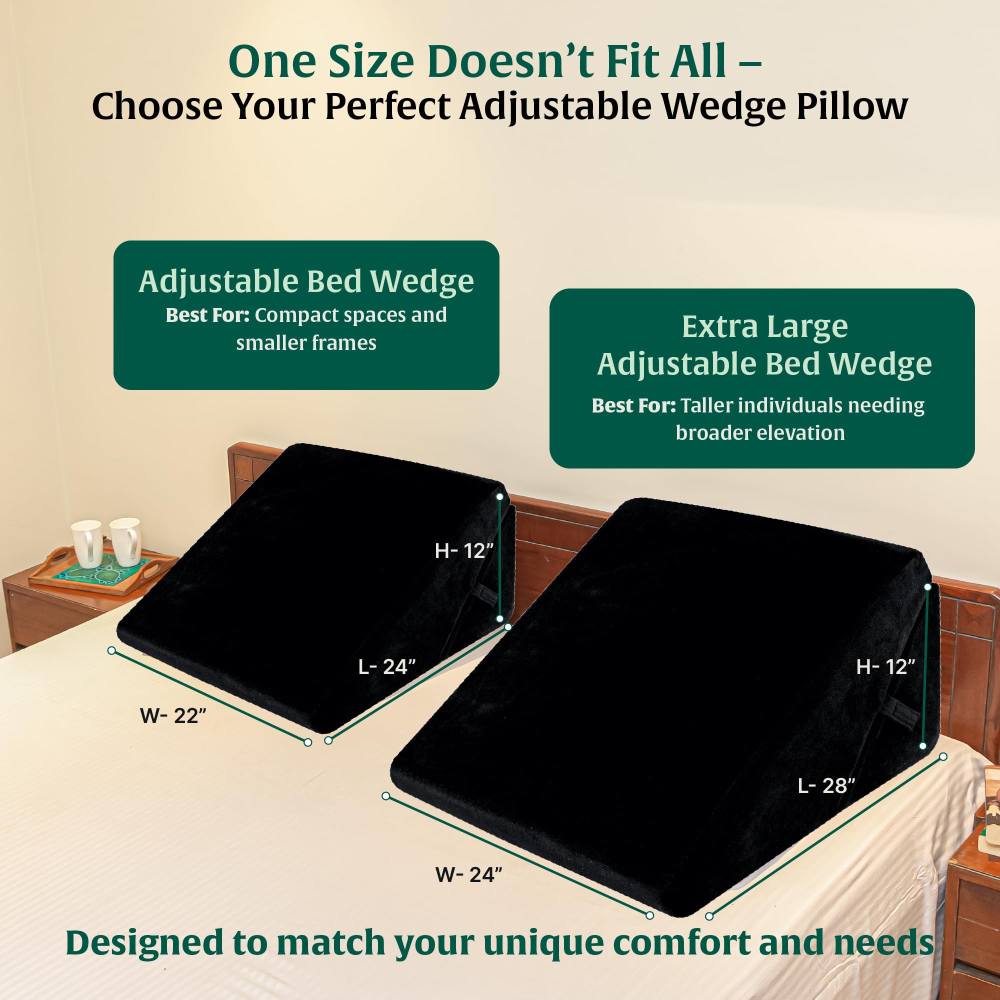 The White Willow Orthopedic Memory Foam Extra Large Adjustable Bed Wedge Pillow for Back Support, Pregnancy, Sleeping, Acid Reflux, Leg Support and Elevation,GERD, Reading with Removable Cover- Black 2