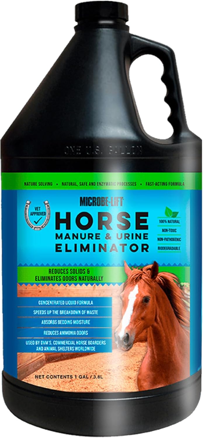 Microbe-Lift Horse Manure & Urine Eliminator – 1 Gallon – Concentrated Formula for Waste & Bedding – Safe for Horses, Feed & Water Areas – Freshens Stalls, Barns & Bedding
