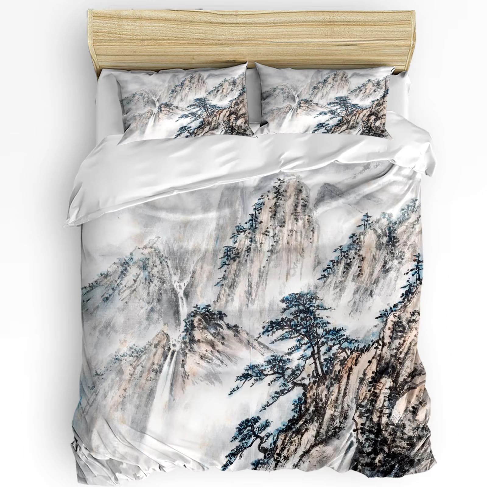Housse de couette montagne 135 x 200 cm parure lit enfant ado apaisante