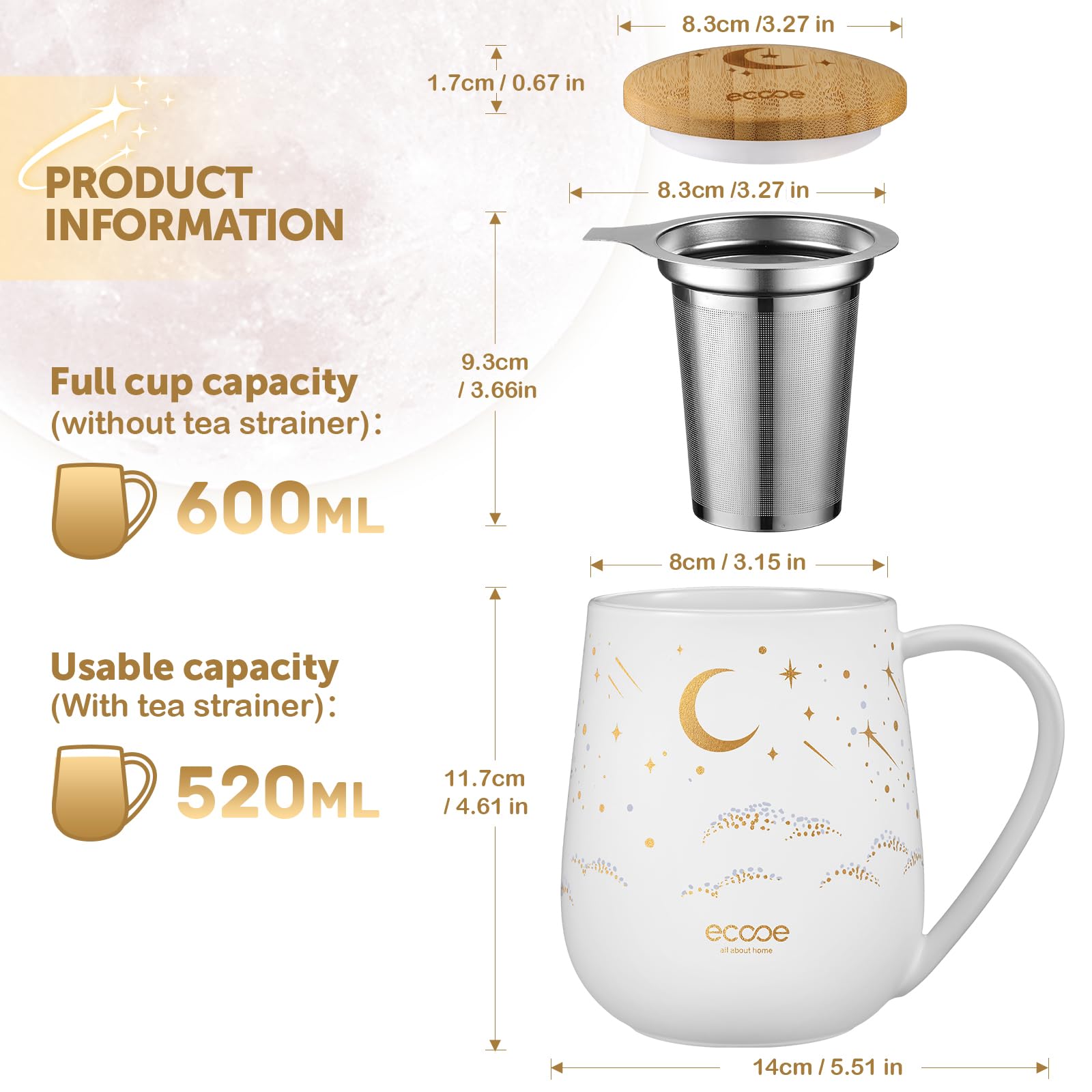 DISDADA Theemok met Filter en Deksel, Grote Ceramic Theekop met zeef en Hout Handvat, voor Kantoor en Thuisgebruik (Kleur: Donkergroene golven