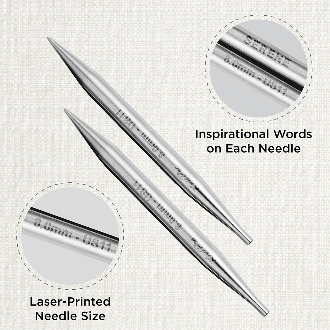 KnitPro The Mindful Collection Interchangeable Circular Needles 4" (10cm), Silver, Needle - 8.00mm - Image 2
